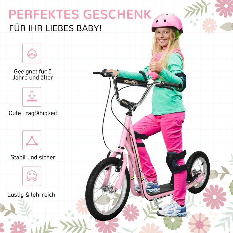 Kinderroller, Luftbereifung, 16 Zoll, Handbremse, Pink