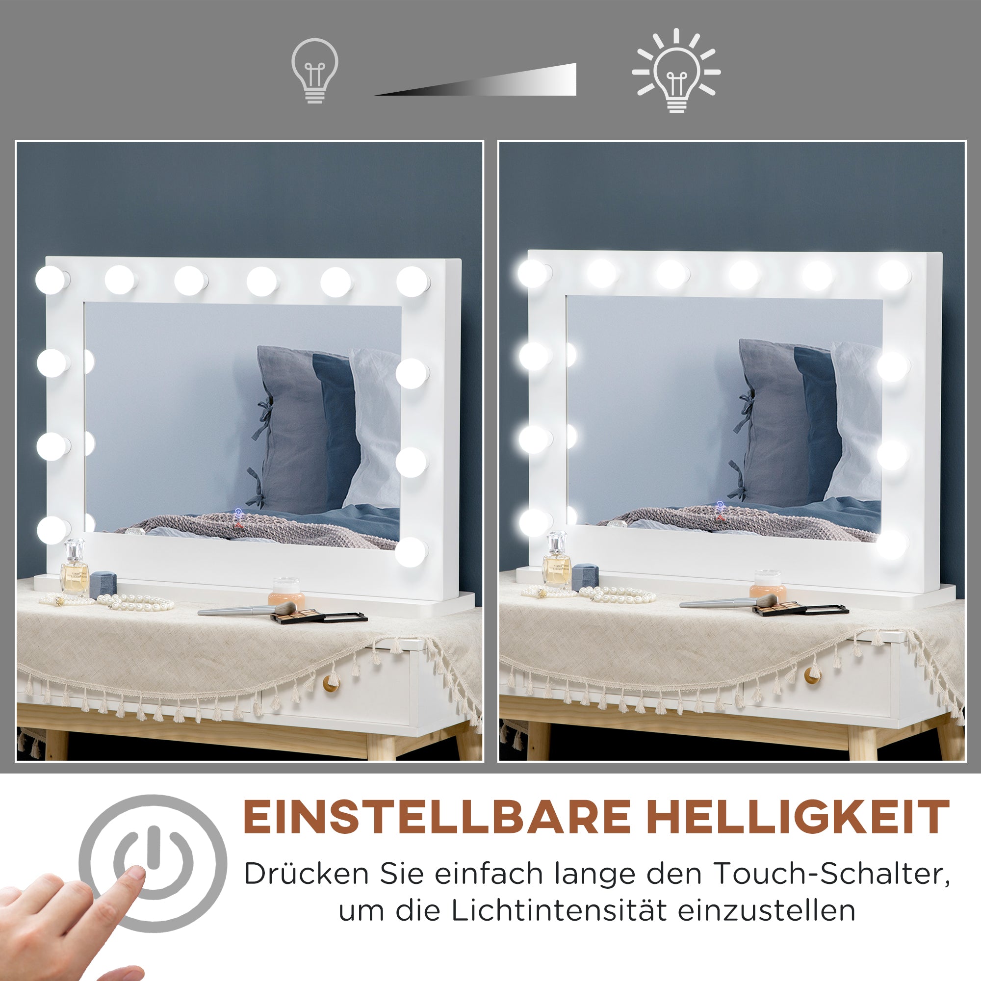 Hollywood Vanity Mirror Illuminated 12 LED Lights 80x60cm, White