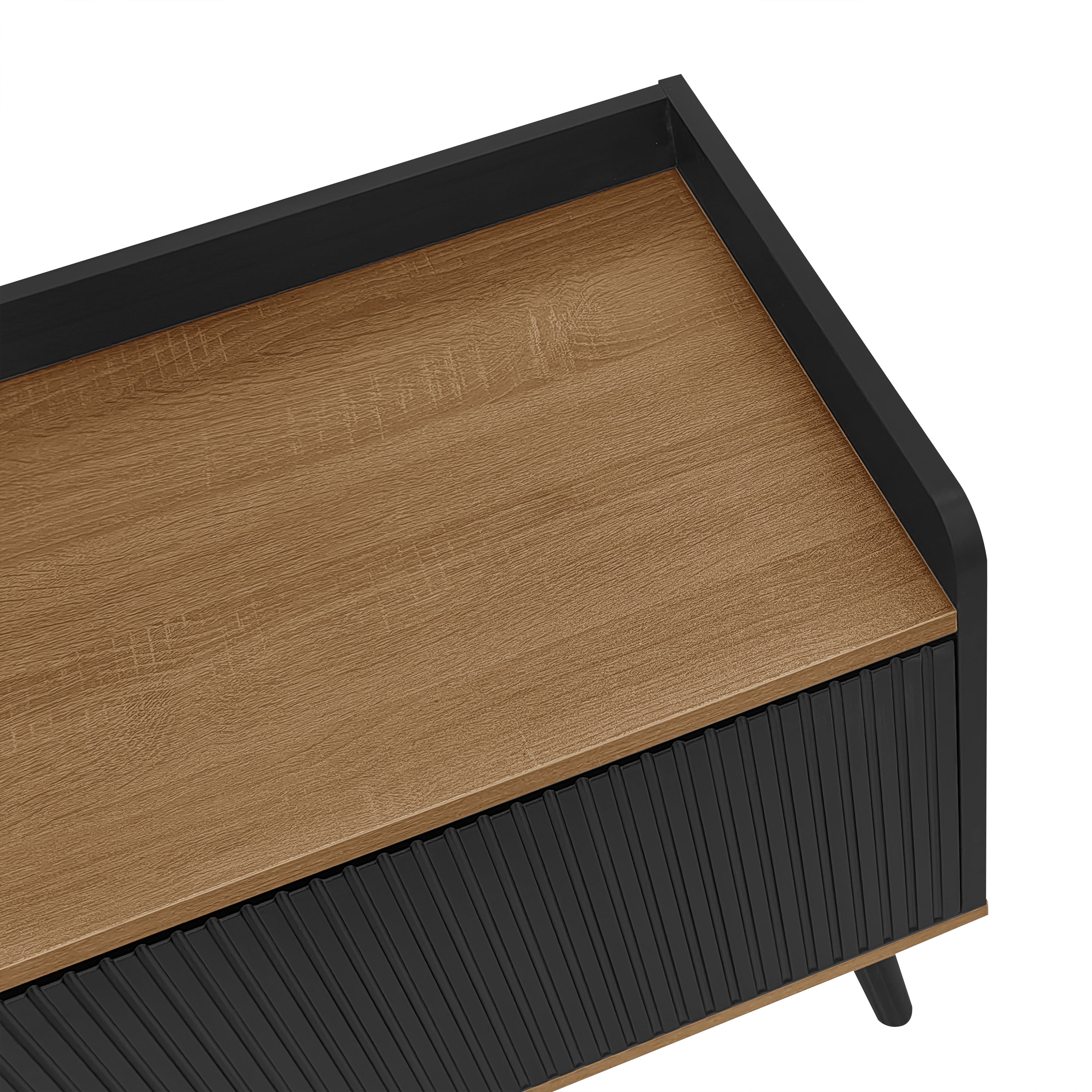 TV Cabinet 3-Door Base Cabinet Compact Design Black and Natural Wood