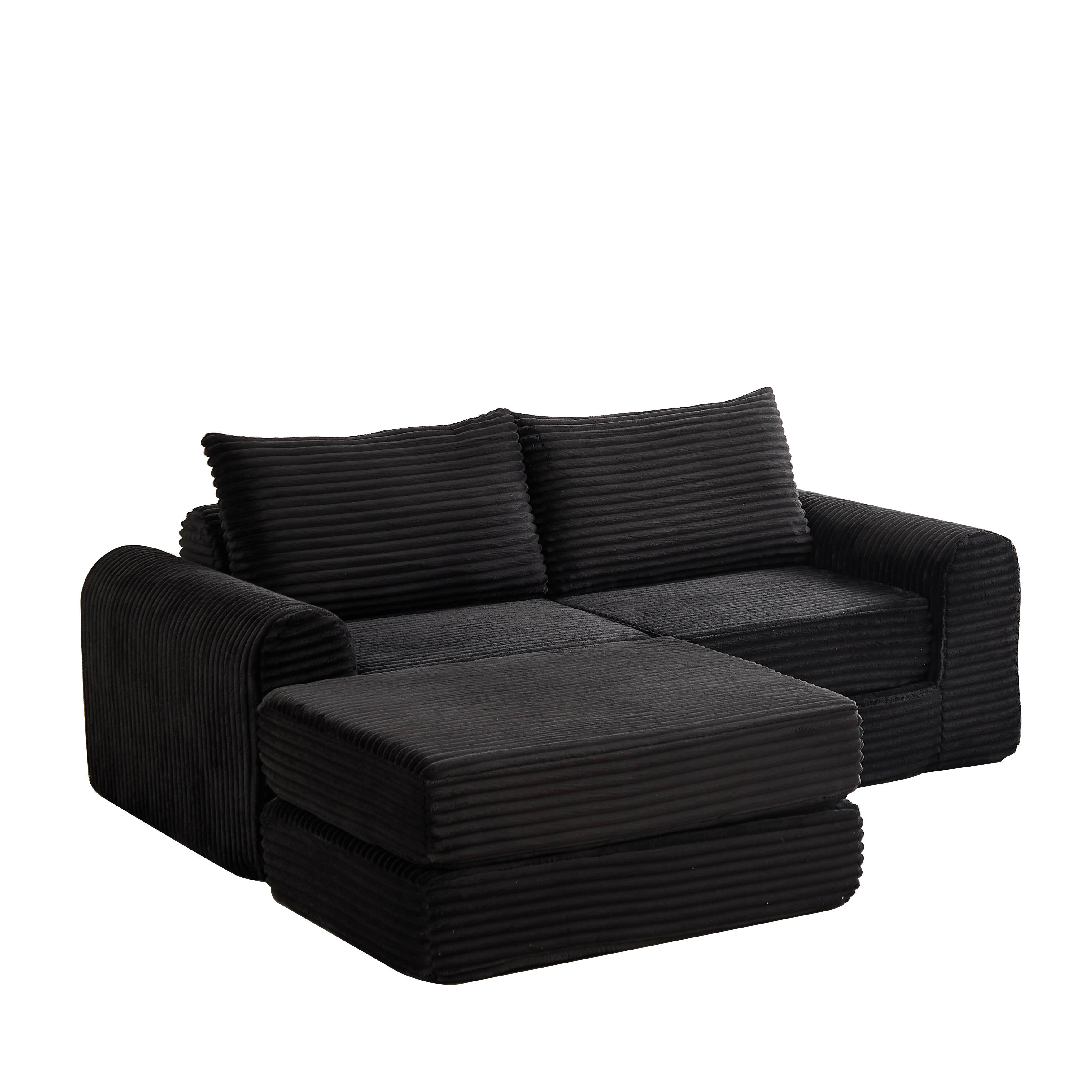 2-in-1 Sofa Bed with Two Pillows and Removable Footstool, Corduroy