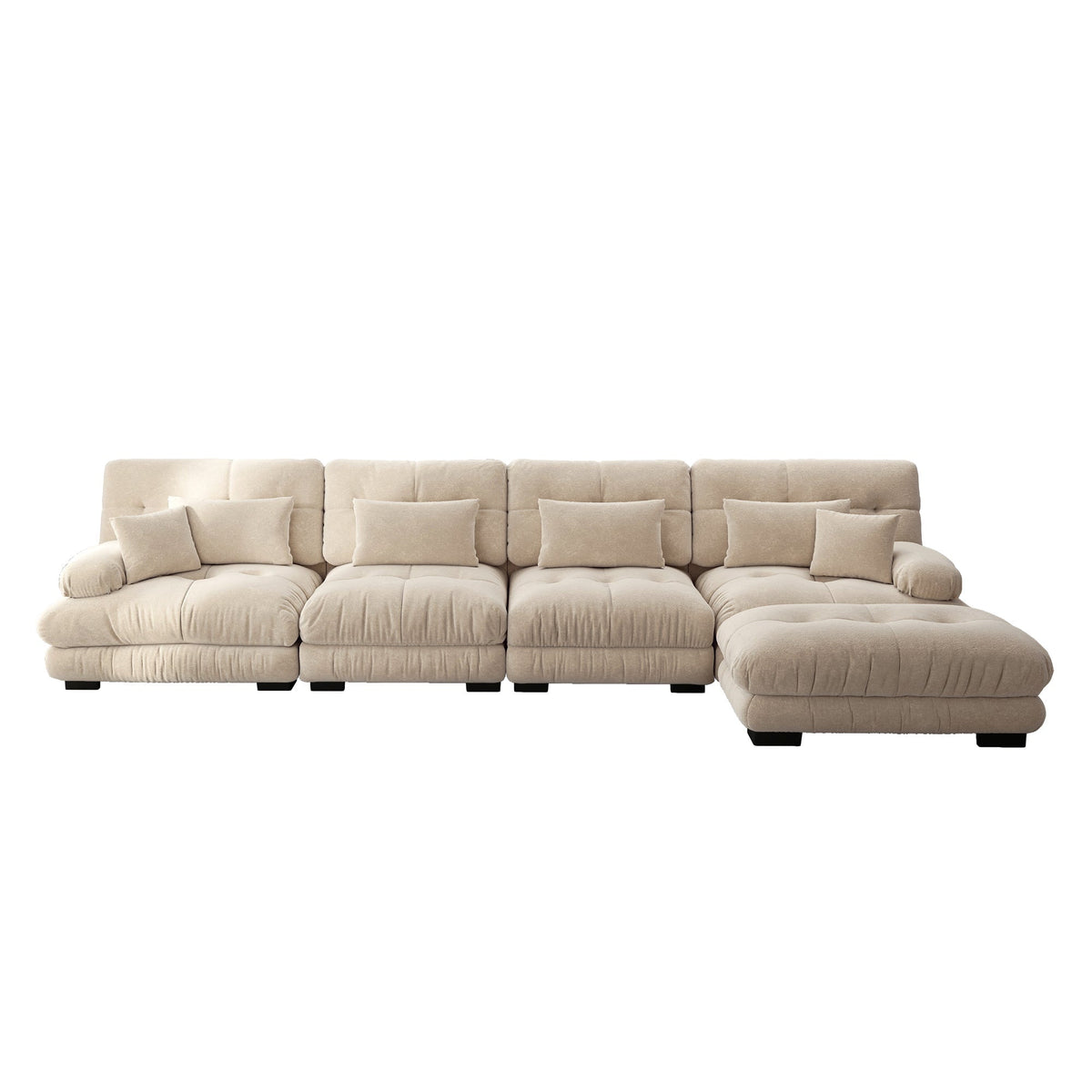 Modular Corner Sofa L-Shaped 4-Seater Cloud Couch Movable Ottoman DIY Combination, Chenille Light Brown