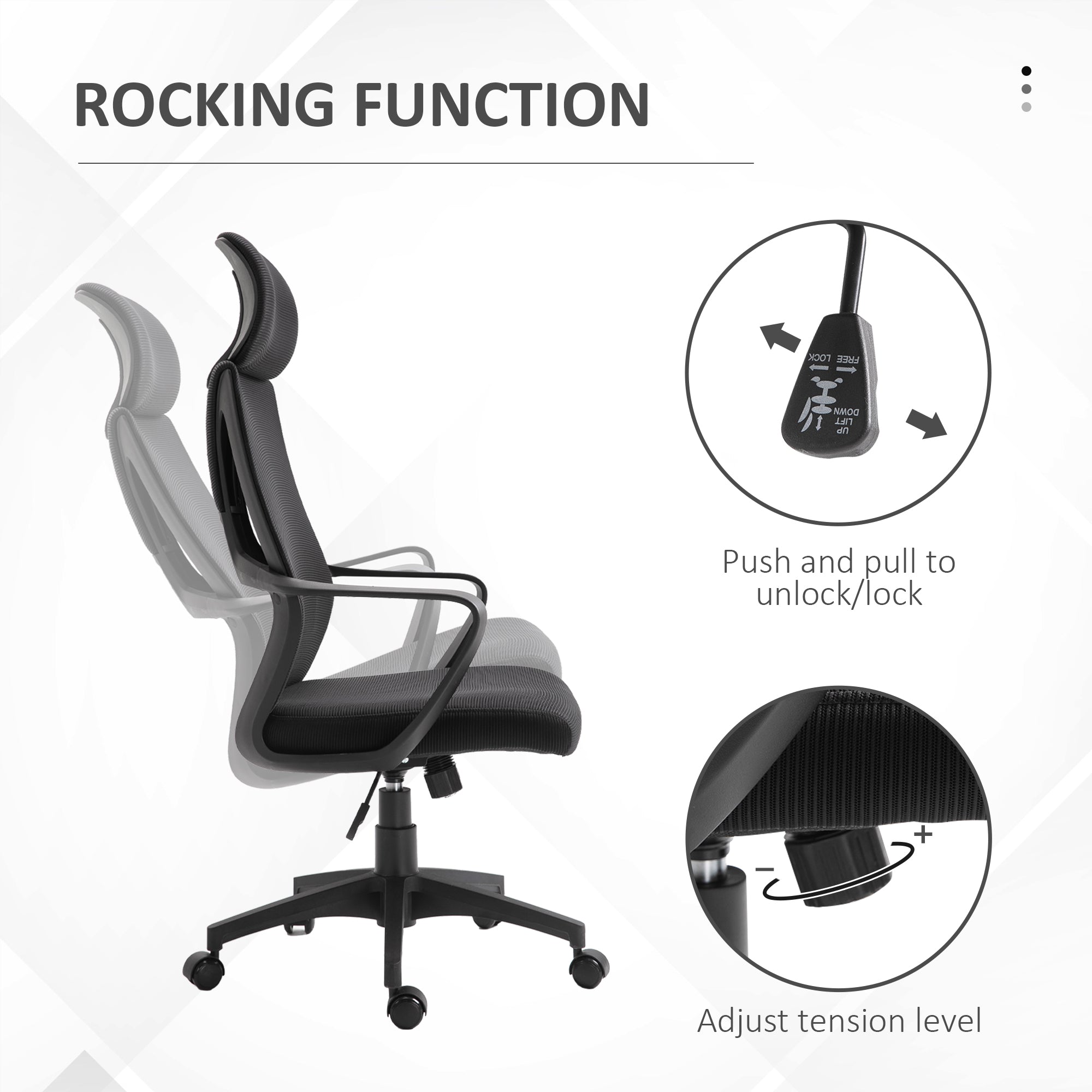Ergonomic Office Chair High Back Lumbar Support Headrest Adjustable Height Mesh Black