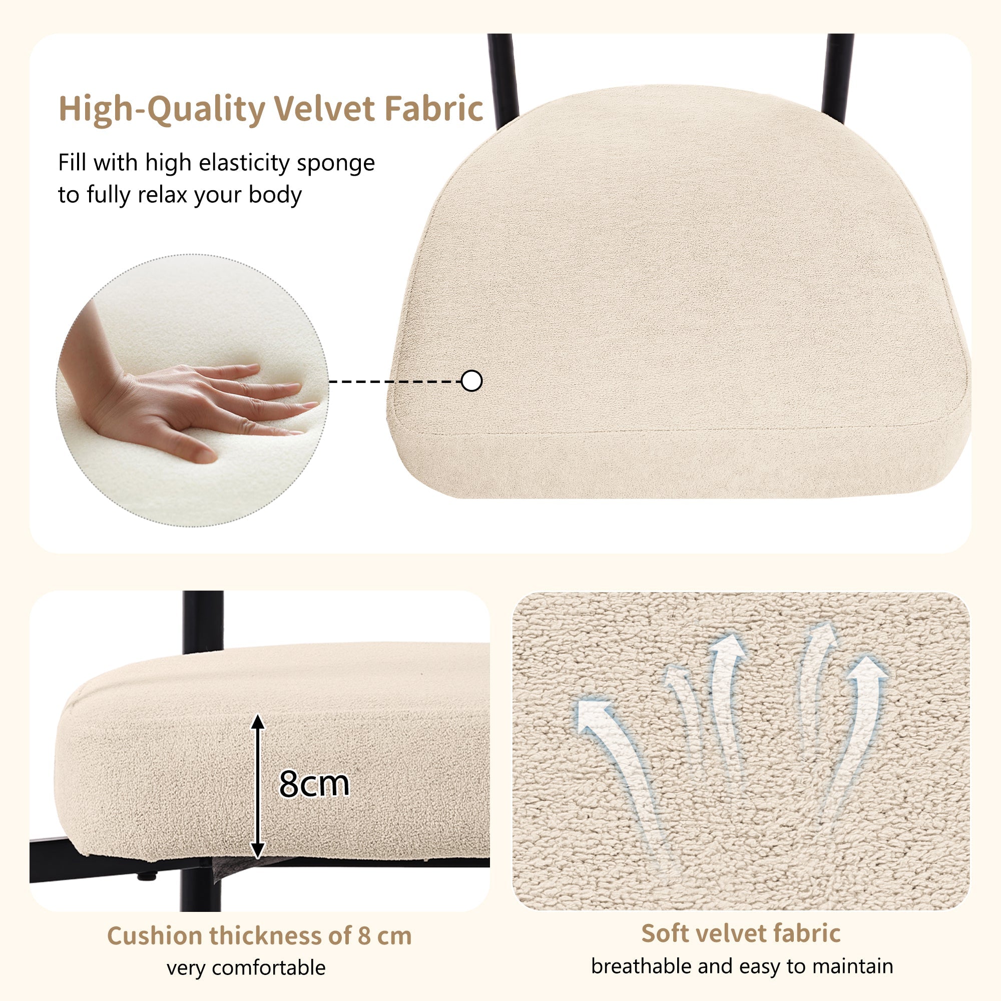 Modern Dining Chairs, Upholstered Armchairs with Armrest, Set of 4, Cream Faux Suede