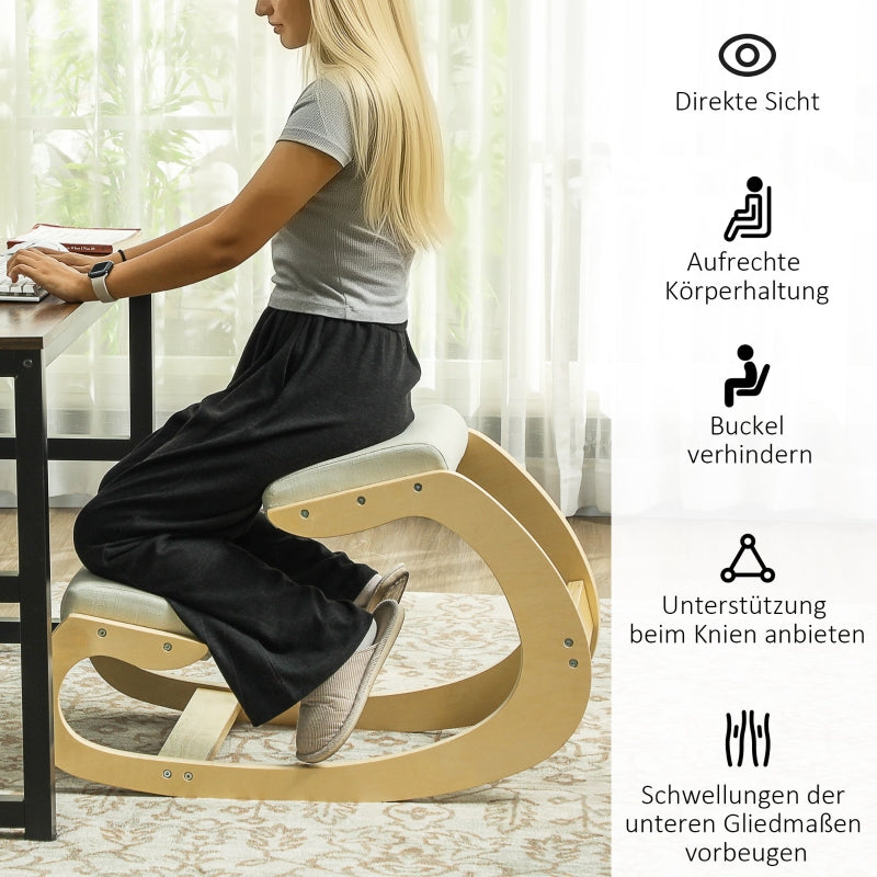Ergonomic Rocking Knee Stool, Posture Improving Home Office, Cream