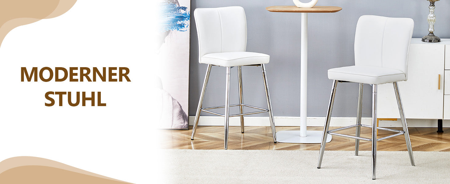 Bar Chair Set of 2 101cm High Ergonomic Backrest White PU