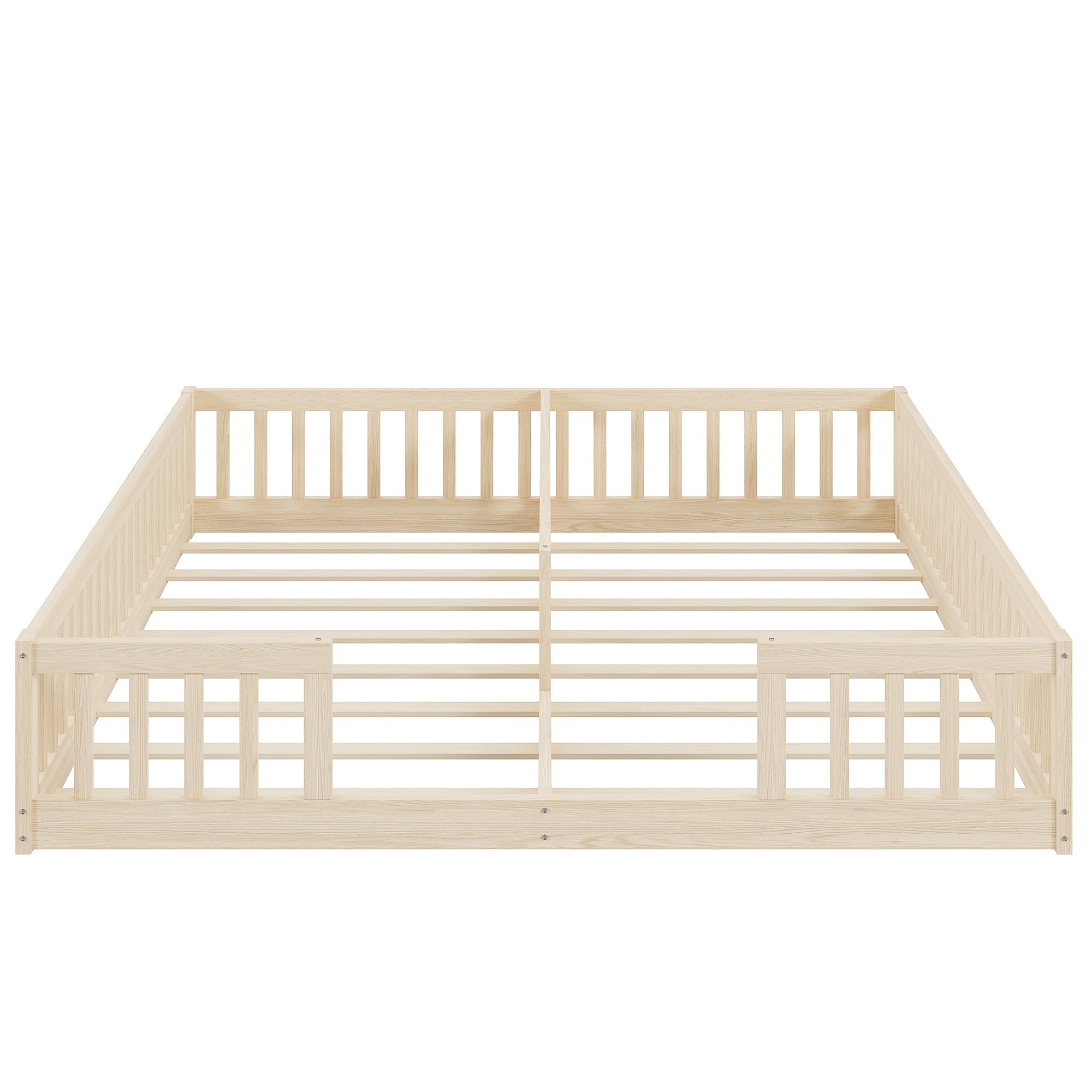 Panel Bed with Guardrails and Slatted Base, 90 x 200 cm, Pine Wood Natural