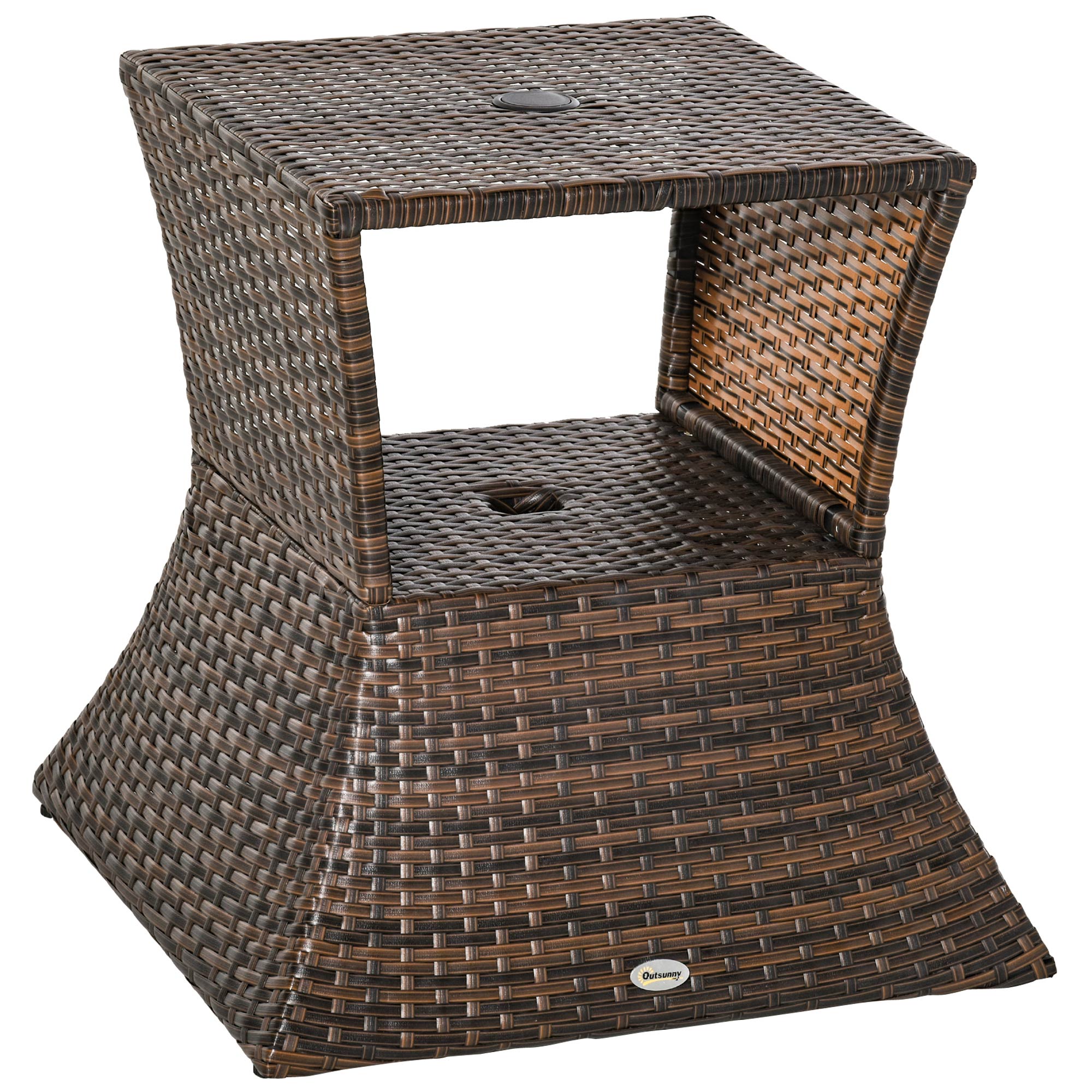 Garden Table Side Table Parasol Stand 54x54x55cm Polyrattan Brown