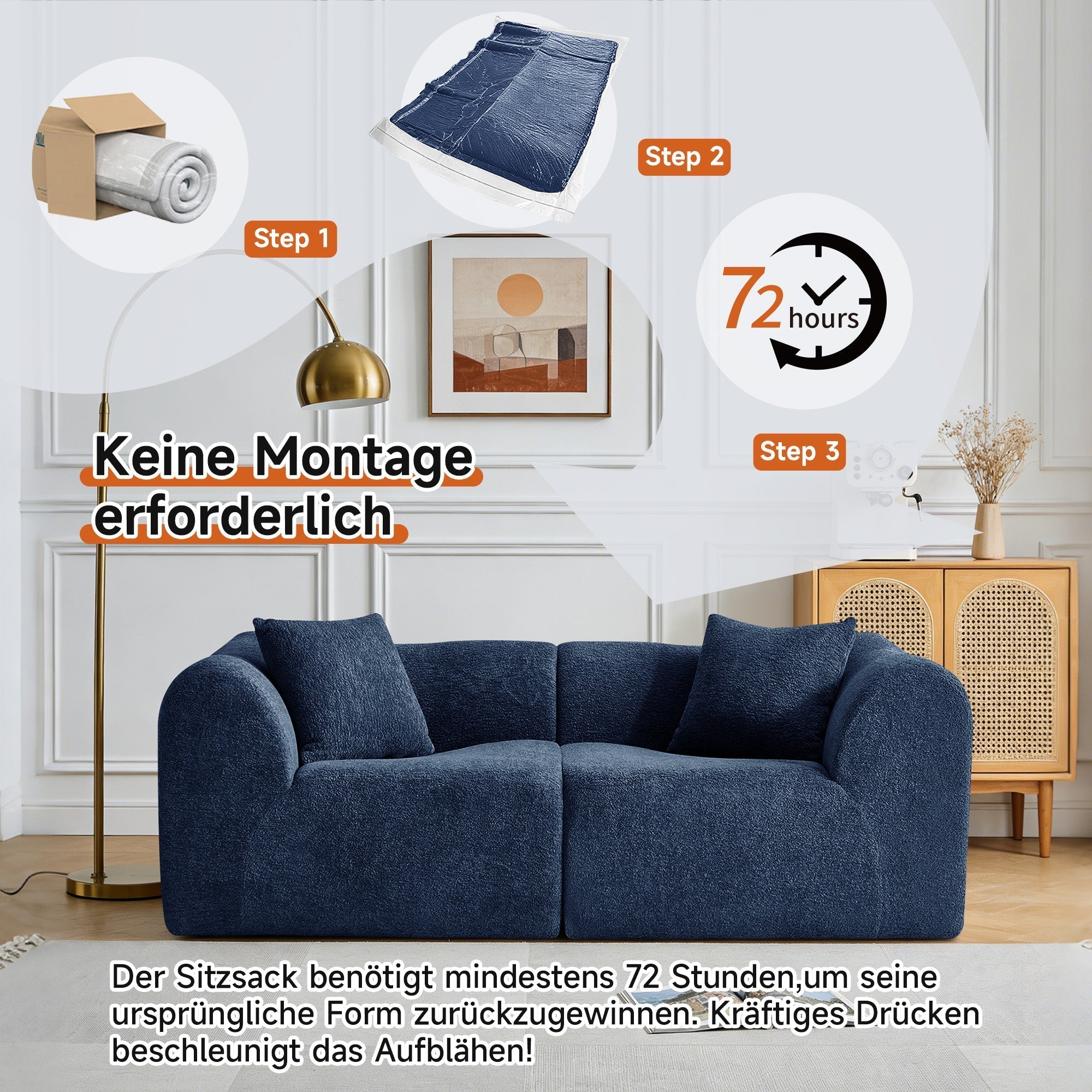 Modern 2-Seater Loveseat Space-Saving Cushions - Velvet