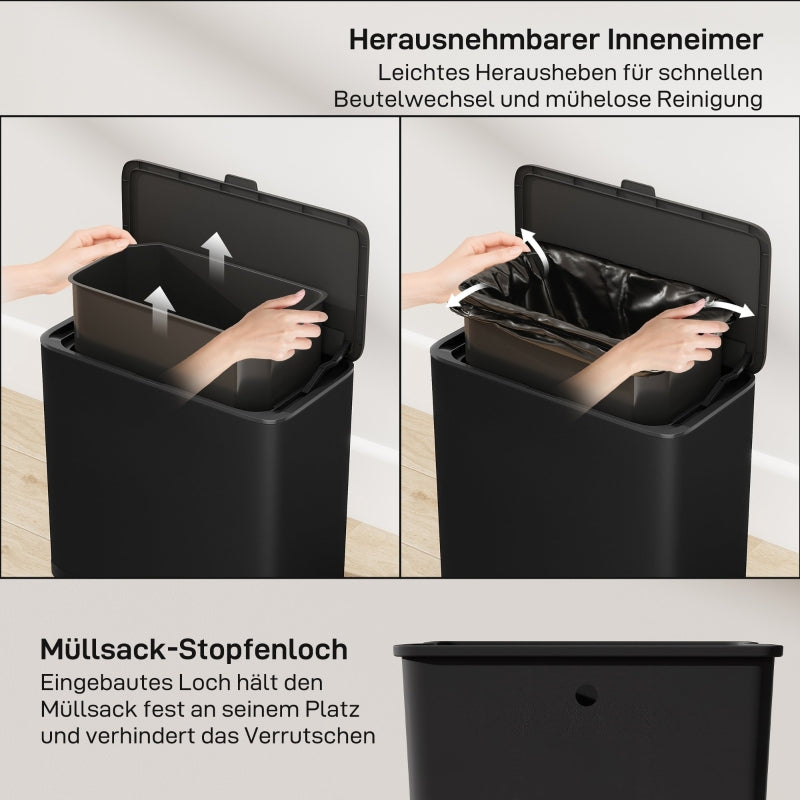 Waste Bin 8L Freestanding Wall-Mounted - Stainless Steel Black