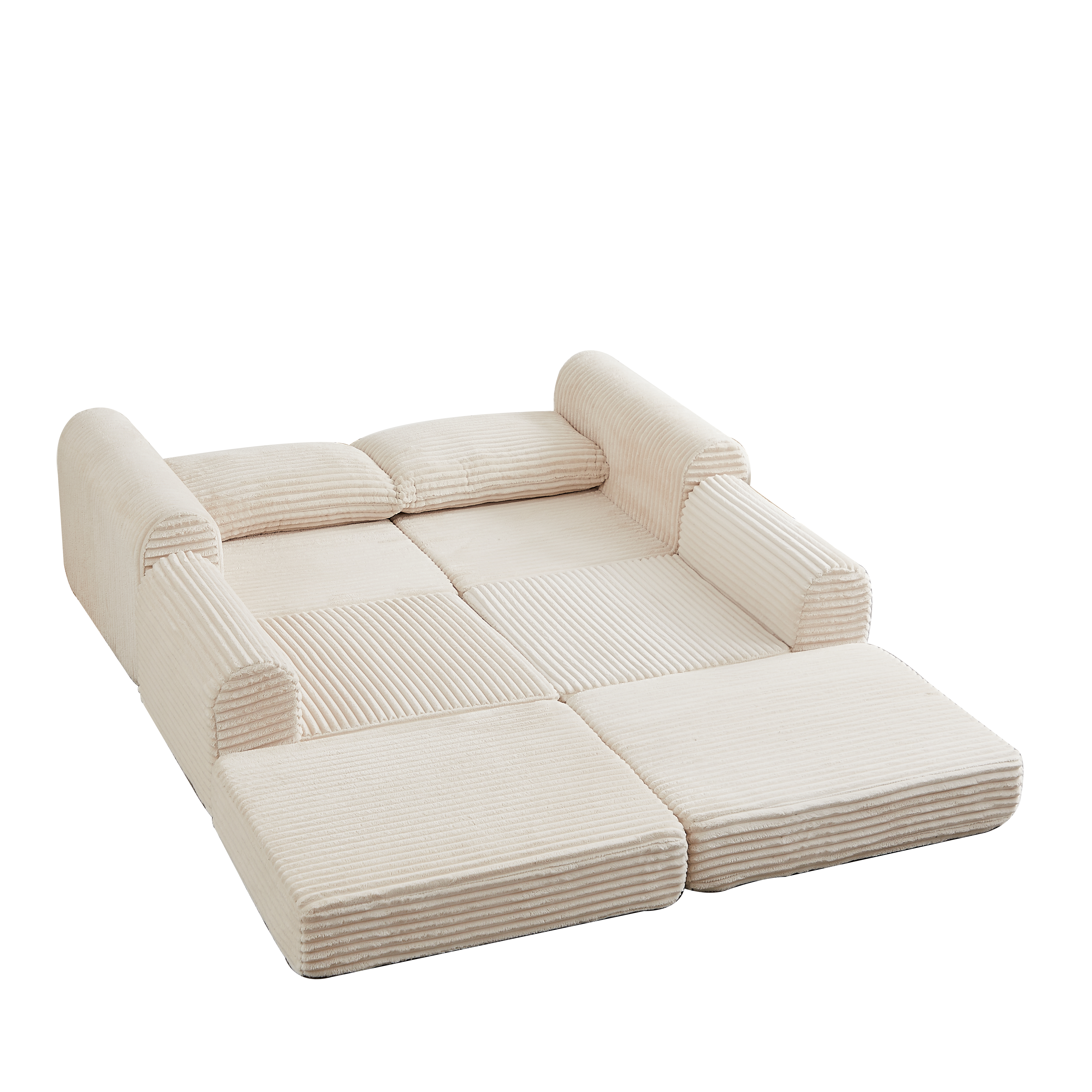 Sofa Bed 2-in-1 Modular, Removable Footstool, Curved Armrests - Corduroy