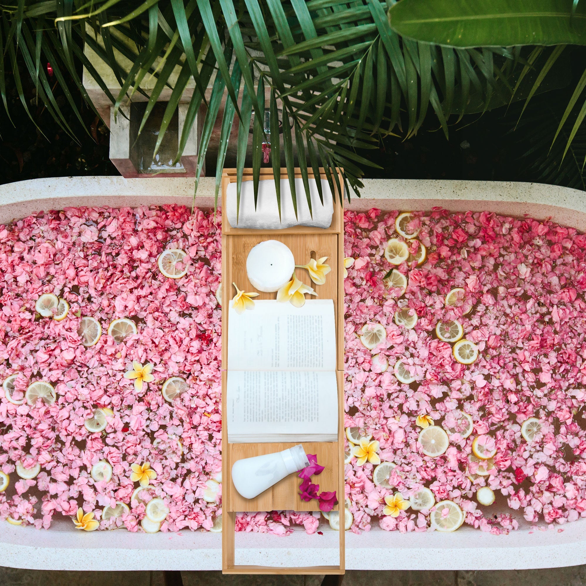 Bamboo Bathtub Caddy, Adjustable, Natural Material