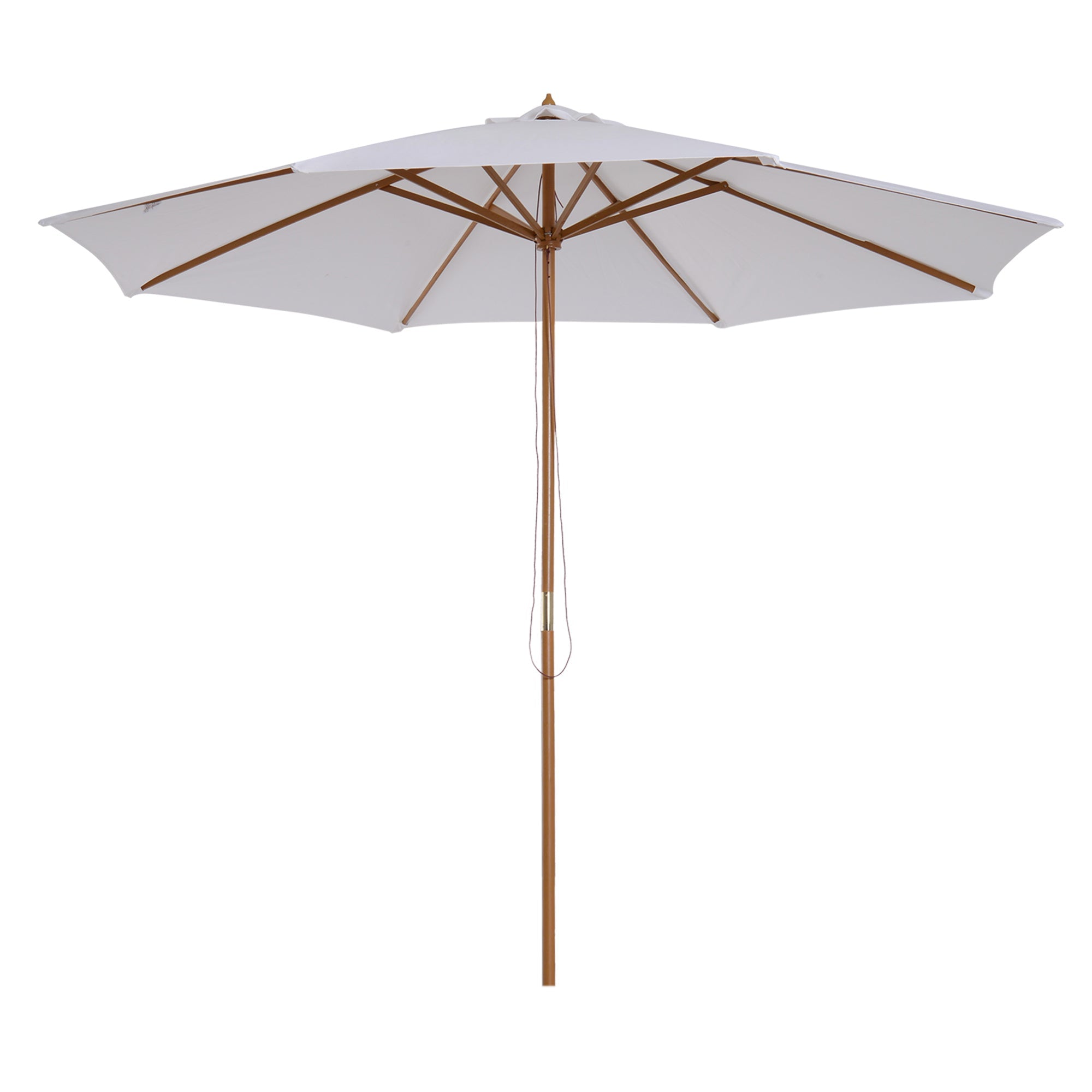 Wooden Parasol 300 cm Garden Balcony Bamboo Cream White