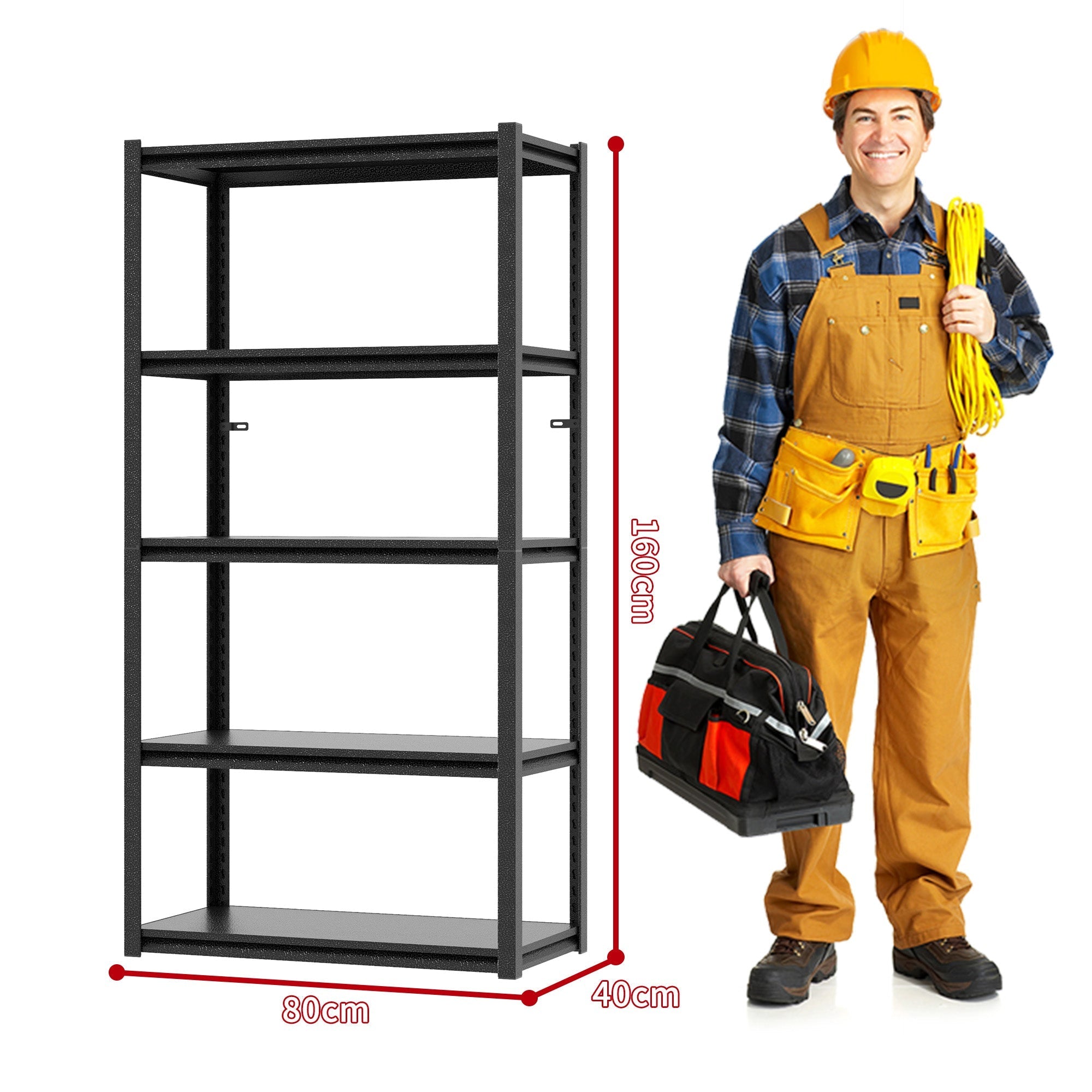 Metal Shelving Unit 5-Tier 160cm H Adjustable 650kg Load - Steel