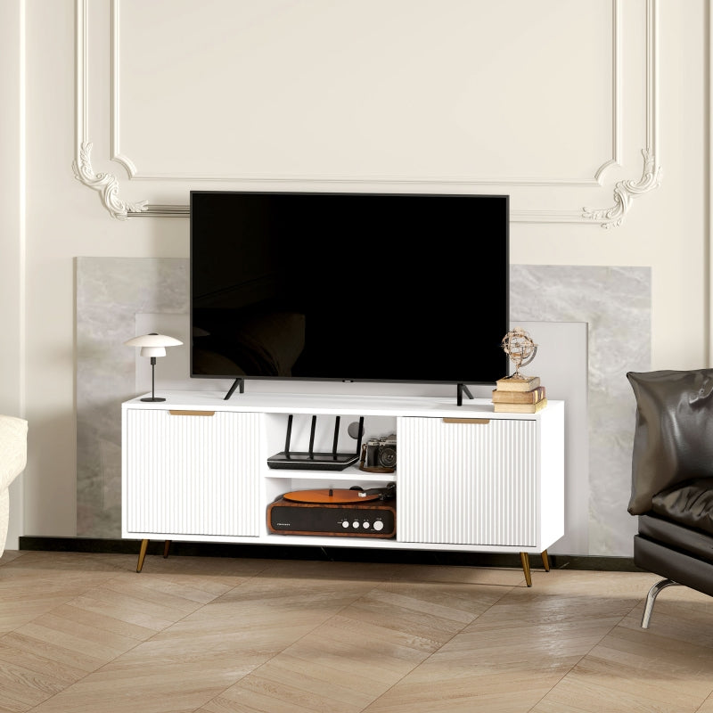 Modern TV Stand Cabinet, 55" TV Unit with 2 Shelves & 2 Cabinets, Engineered Wood White
