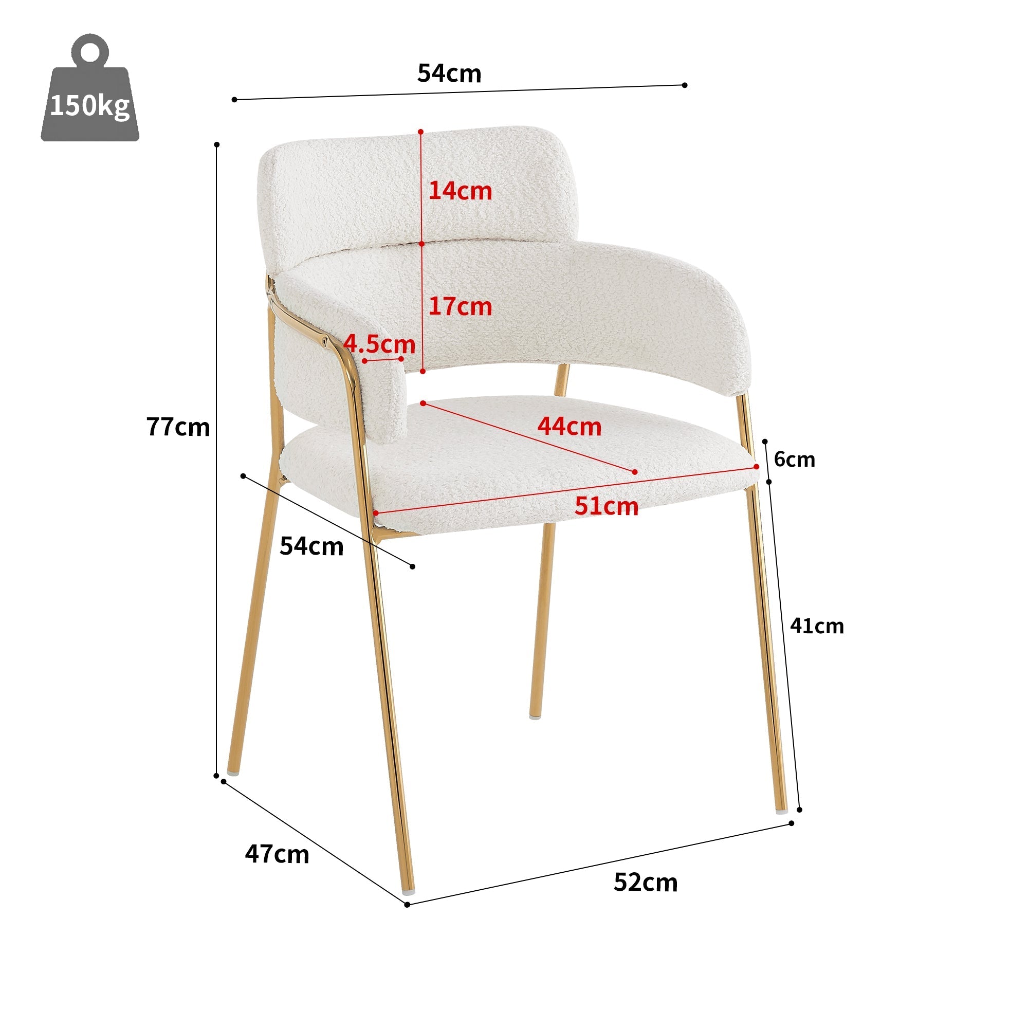Dining Chair Set of 4 Modern Ergonomic Gold Legs - Beige