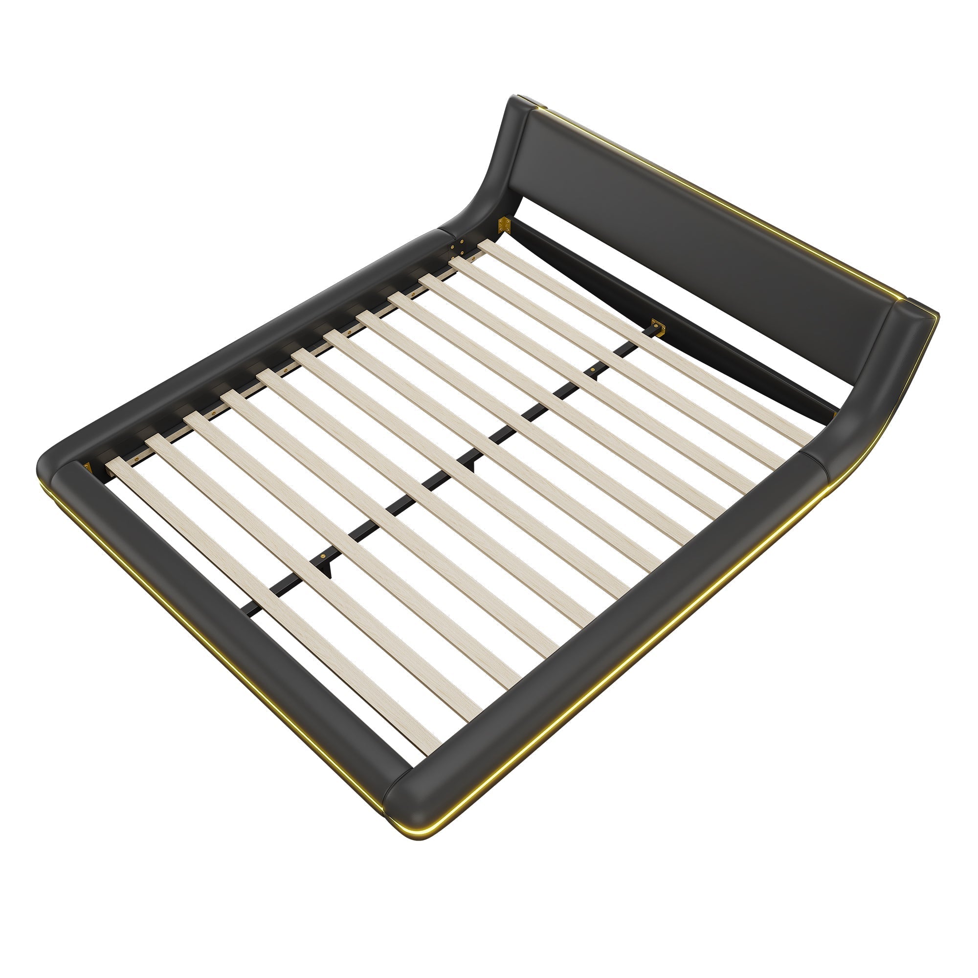 Flatbed Floor Bed 160x200cm with LED Ambient Light PU Black