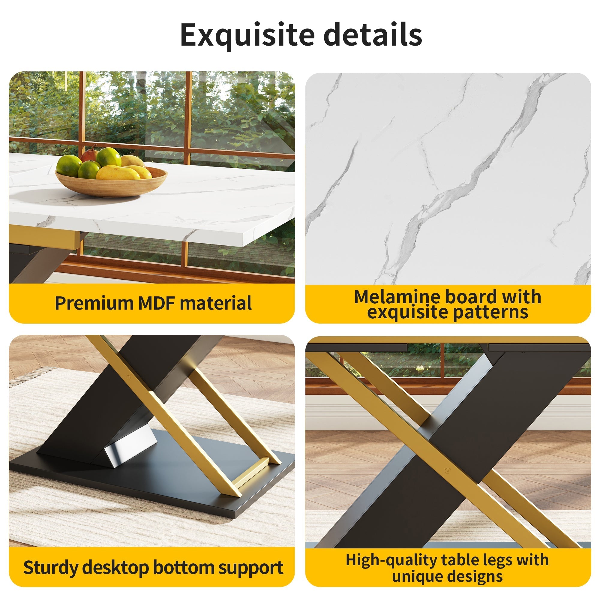 Extendable Dining Table, 120-160 x 80 cm, with Golden Cross Legs