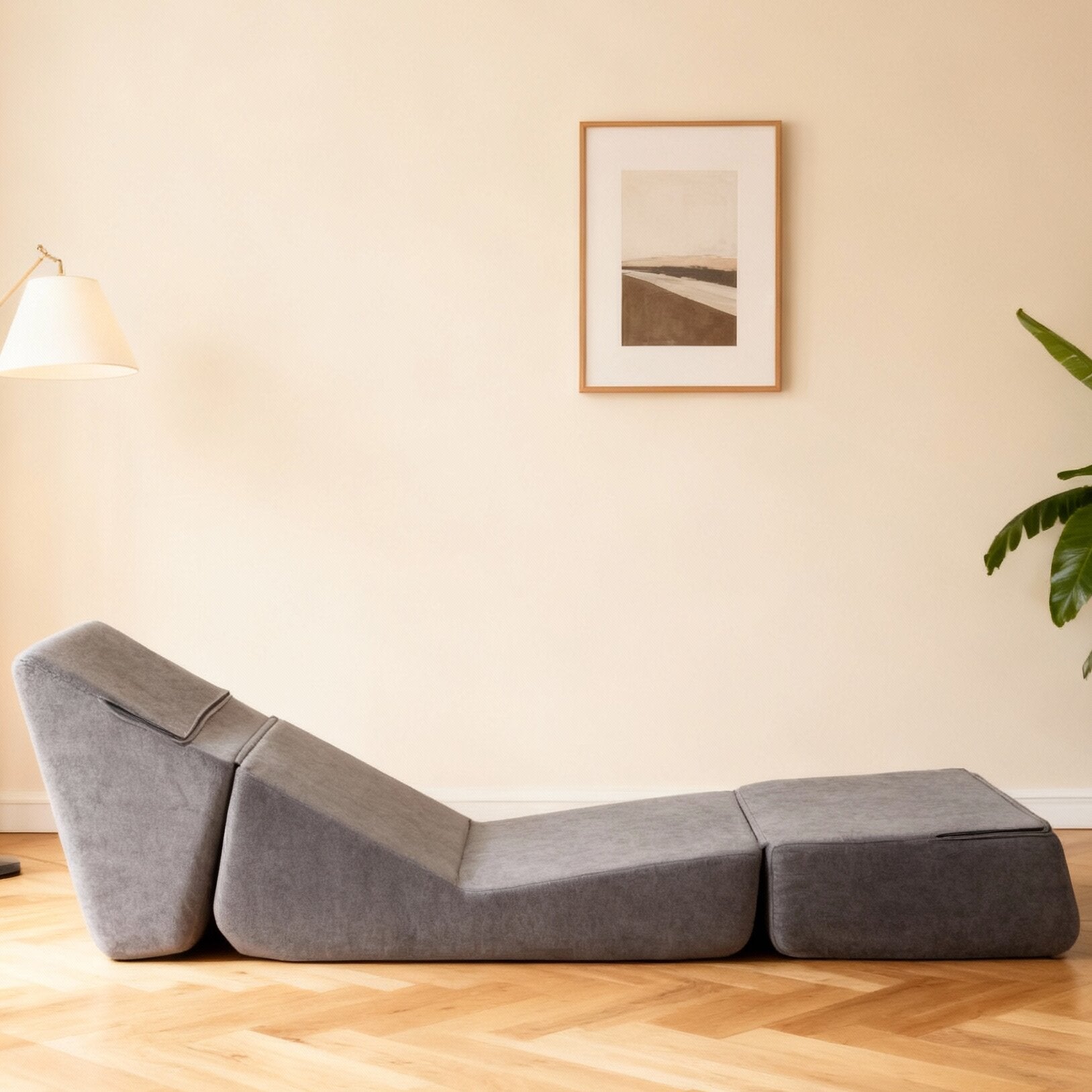 Kleines Schlafsofa, klappbares Chaiselongue-Bodenssofa aus Schaumstoff, Grau
