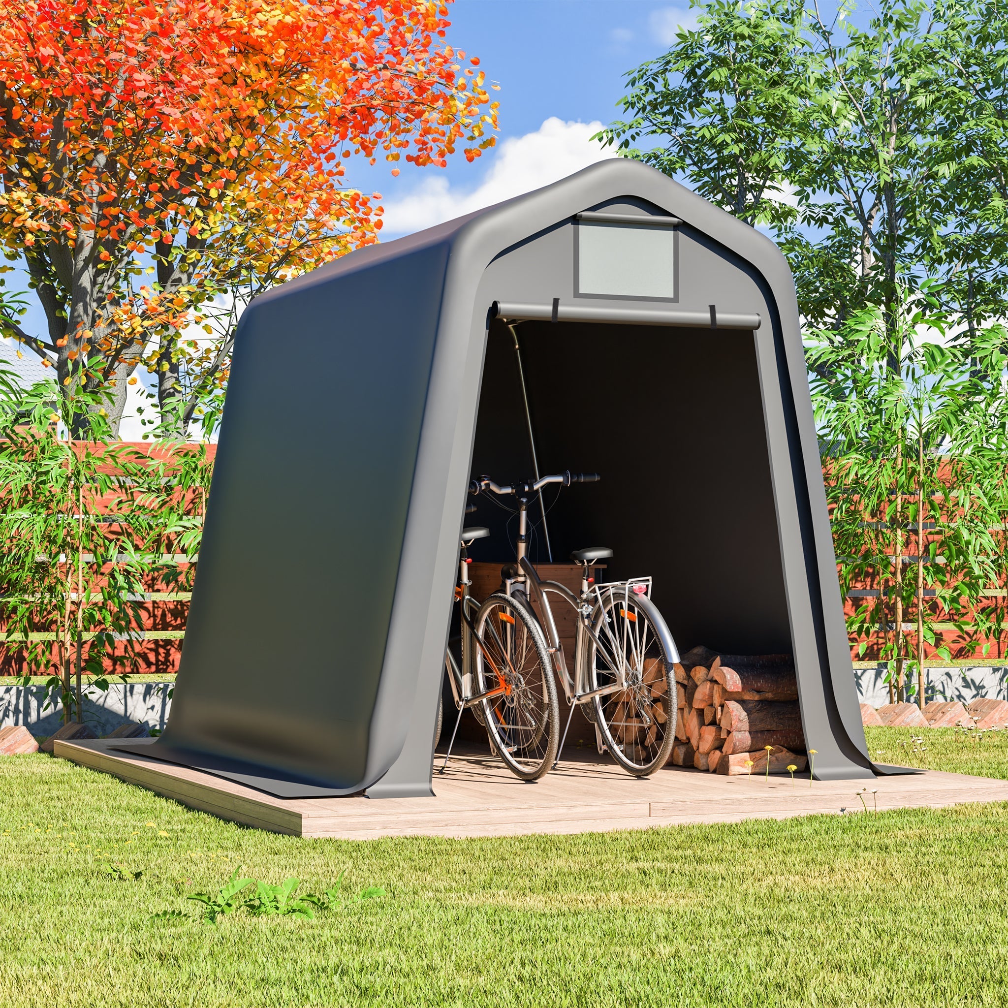 Storage Shed 245x183x217cm Waterproof PE Roll Blinds - Grey