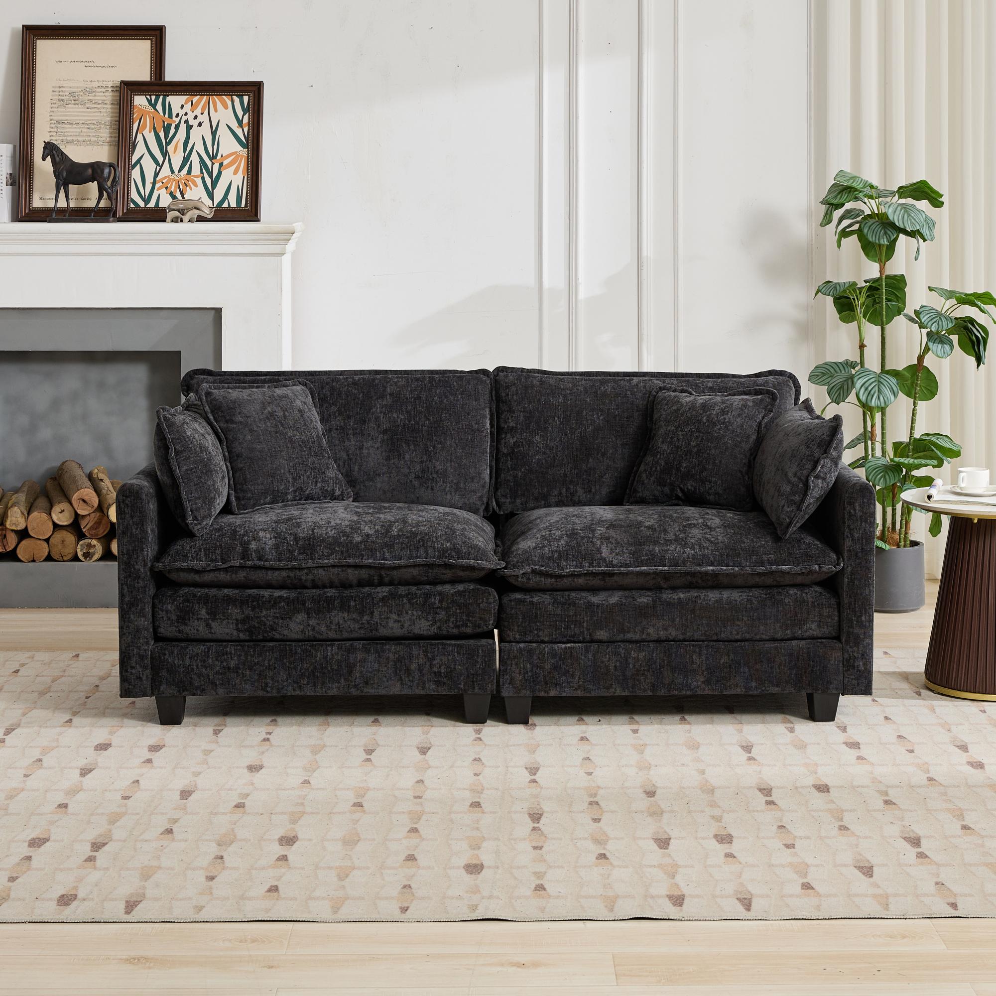 Cloud Sofa Loveseat, Modern Sectional Couch with Double Layer Cushions, Black Chenille Fabric