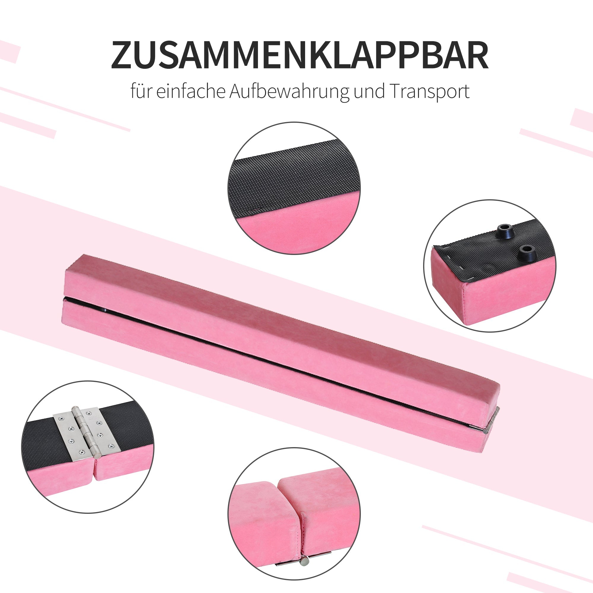 Balance Beam, 210cm Foldable Gymnastics, Indoor & Outdoor, 120 kg, Pink
