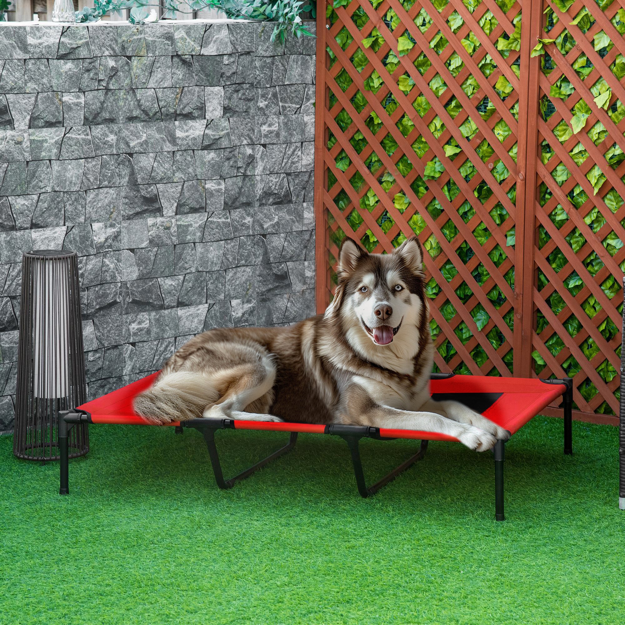Dog Bed Elevated, Large Dogs, Metal Oxford Red