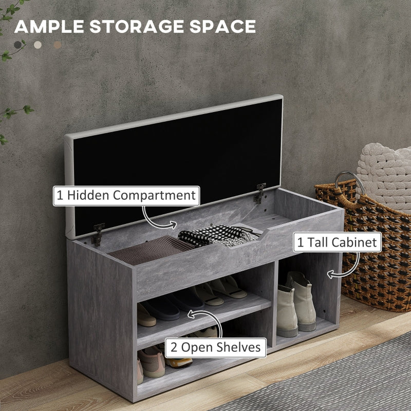 Shoes Cabinet Bench with Hidden Storage and Padded Seat, Grey Wood Grain