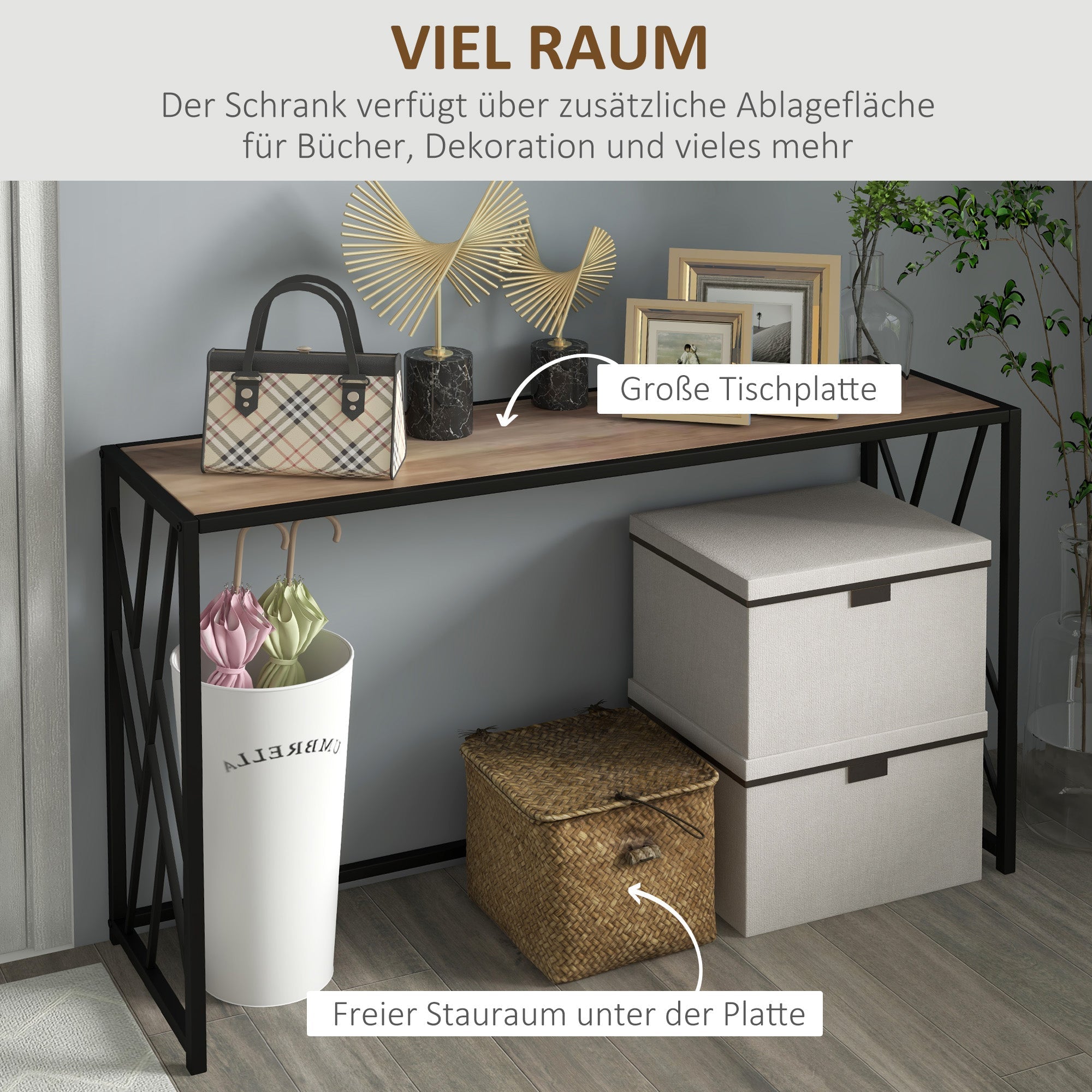 Console Table, Industrial Style Side/Hallway Decorative Steel Legs, Brown