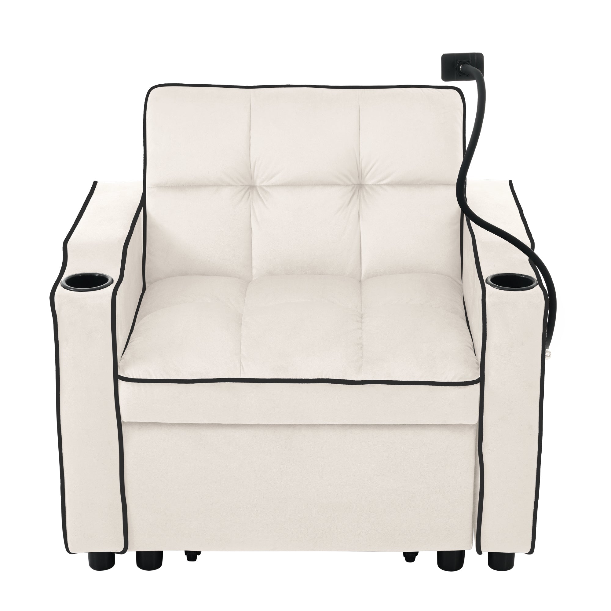 3-in-1 Pull-Out Single Sofa Bed with Cup & Phone Holders, for Small Spaces