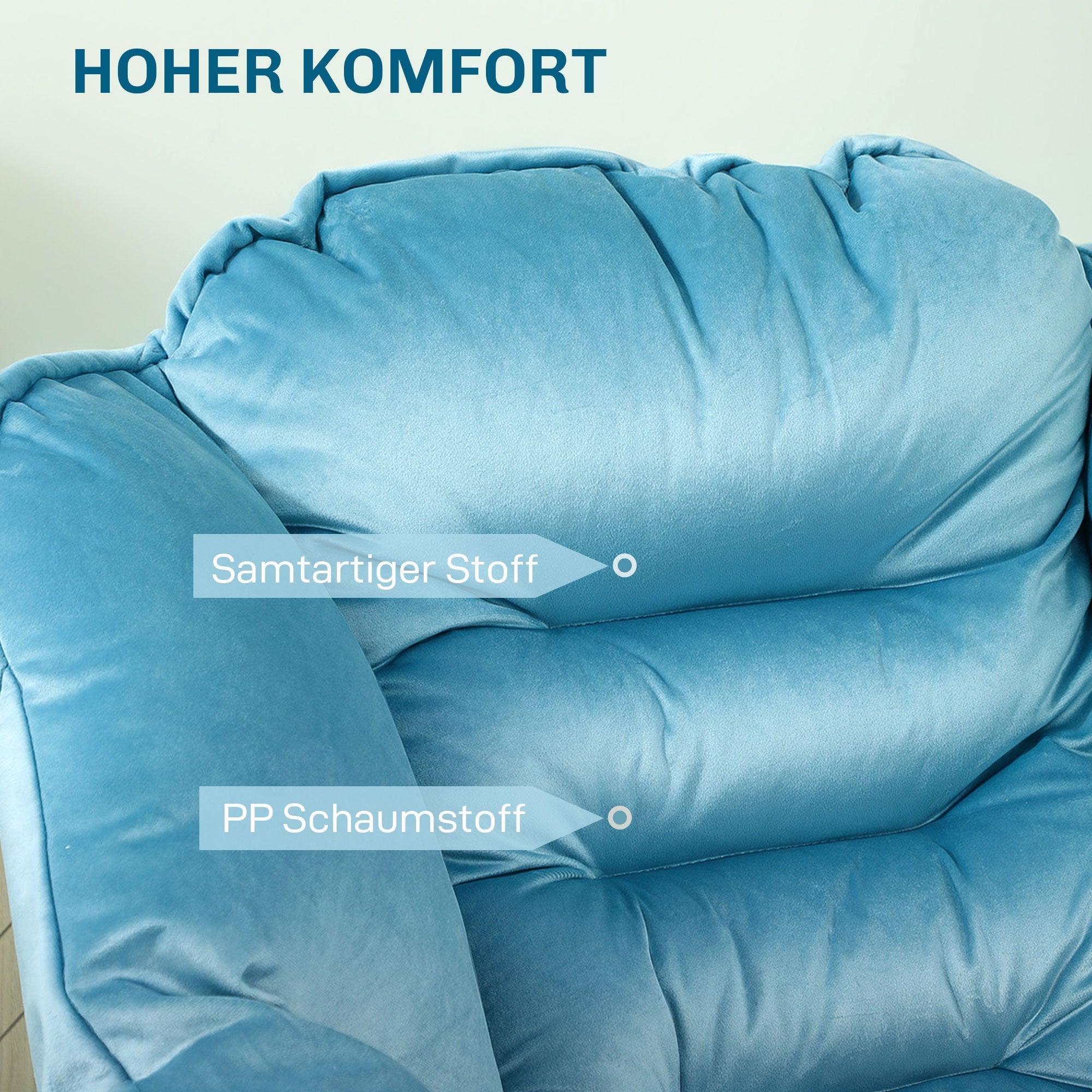 Sessel Loungesessel, Seitentasche, Stahlbeine, Blau