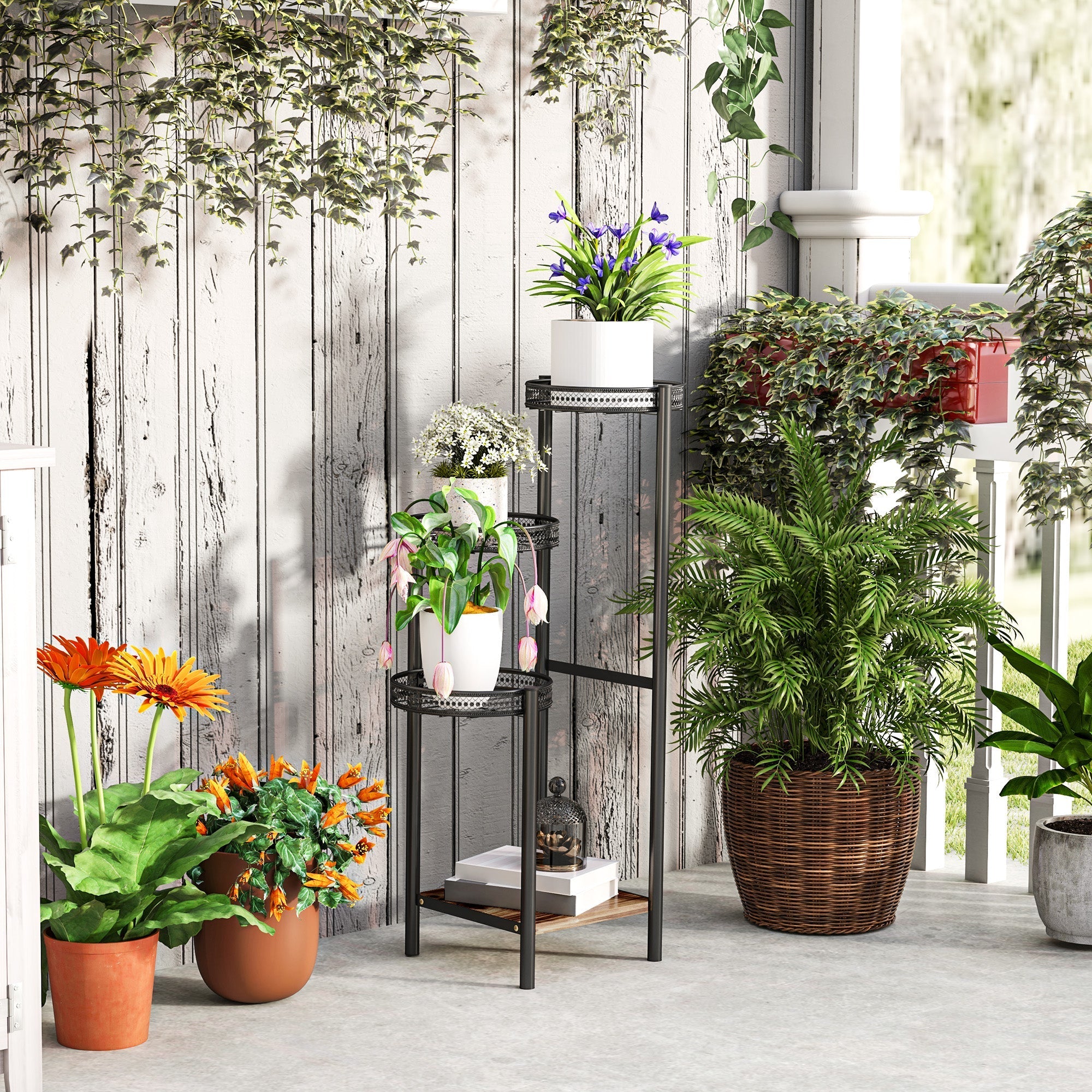Plant Stand, Four-Tier Steel, Black
