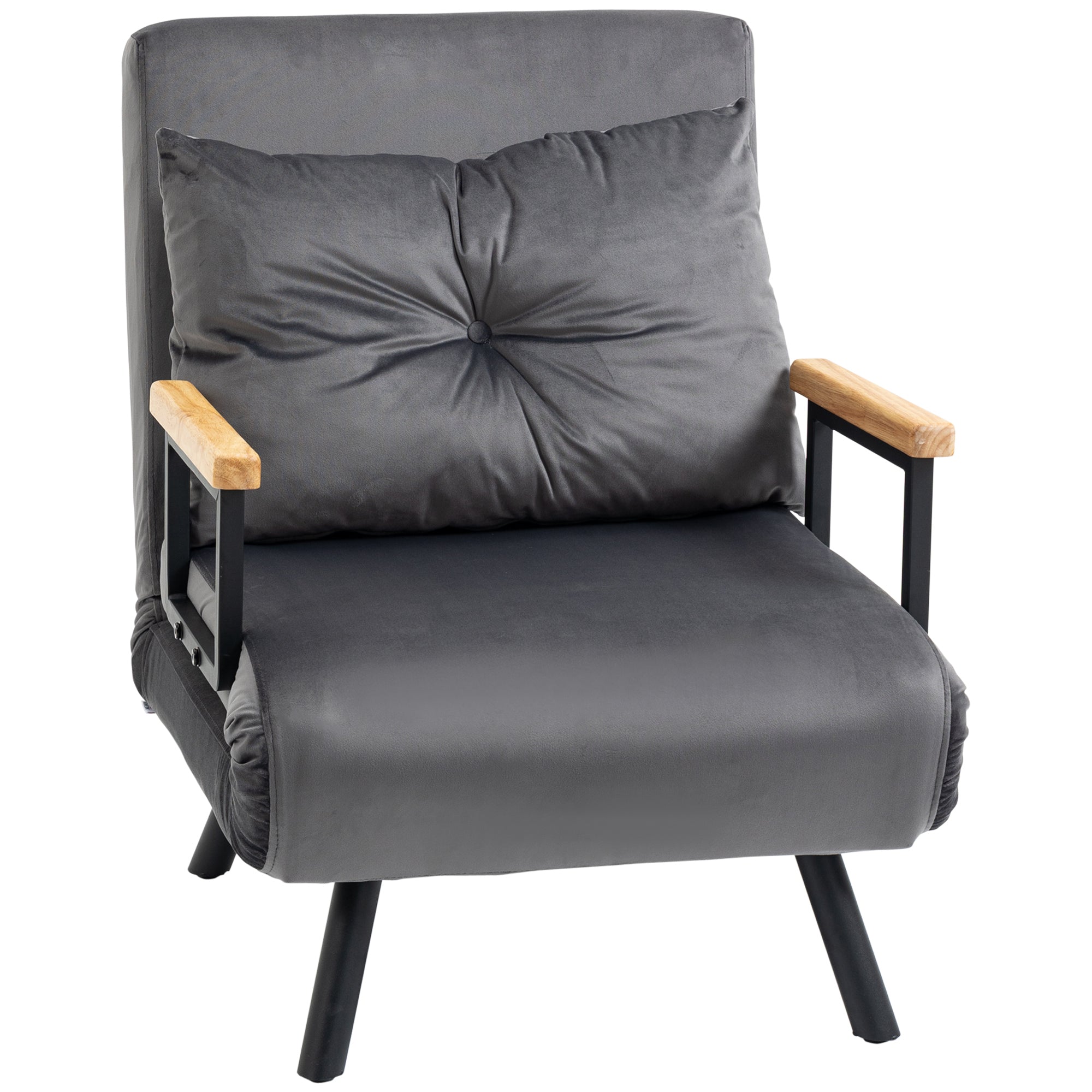 Sleeper Chair Single Sofa Bed Recliner Adjustable Backrest, Dark Grey Velvet