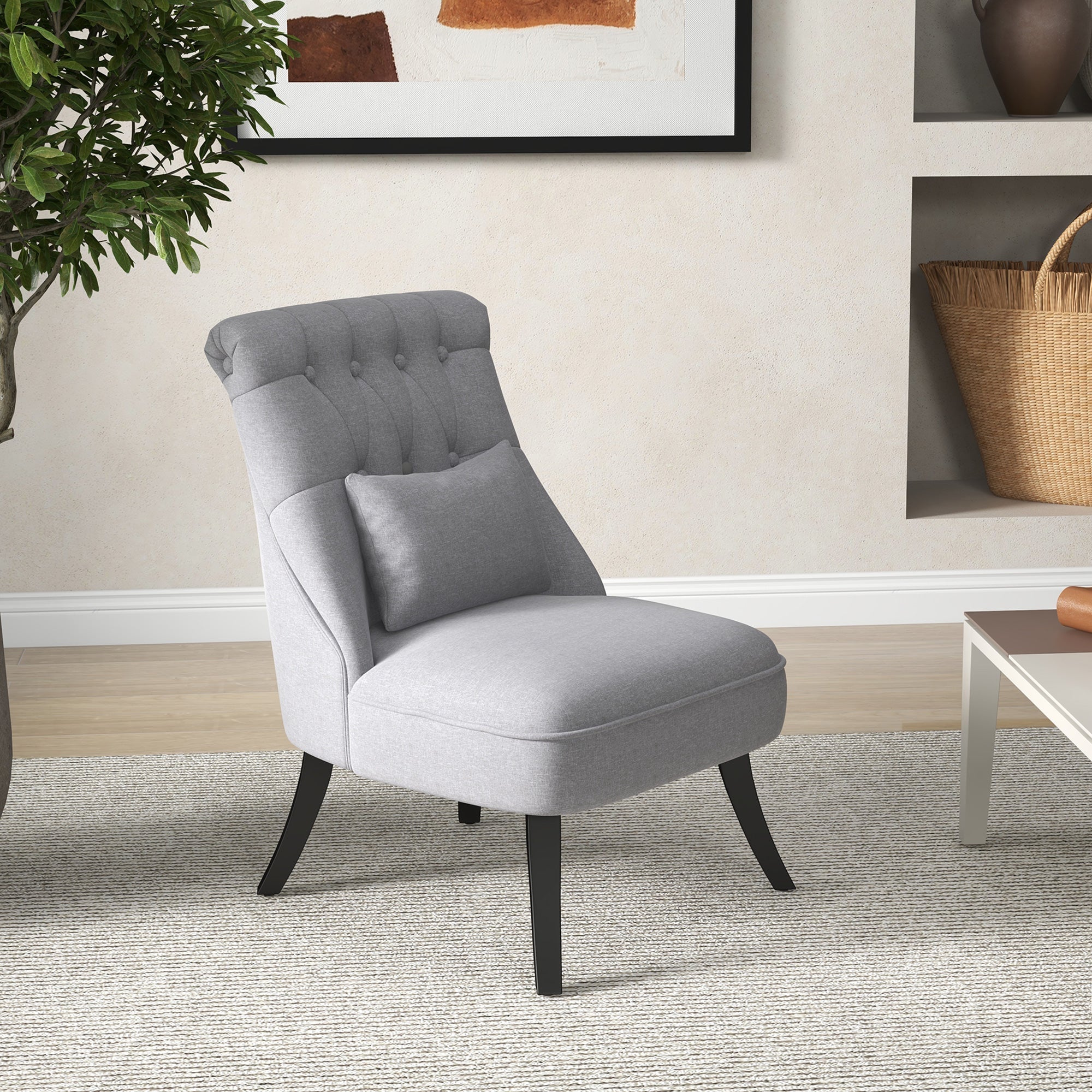 Recliner Chair TV Chair, Back Cushion & Raised Feet, Linen Grey