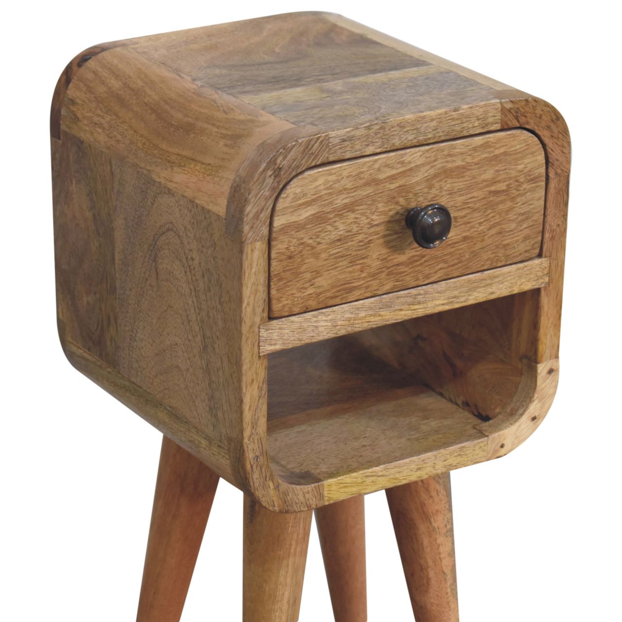Solid Wood Extra Mini Bedside, 1 Drawer Open Slot, Brown