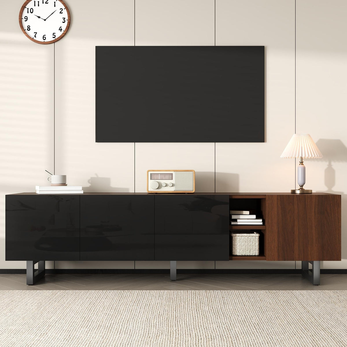 TV Cabinet Low 4 Doors 180x38x50cm - Vintage Wood Grain