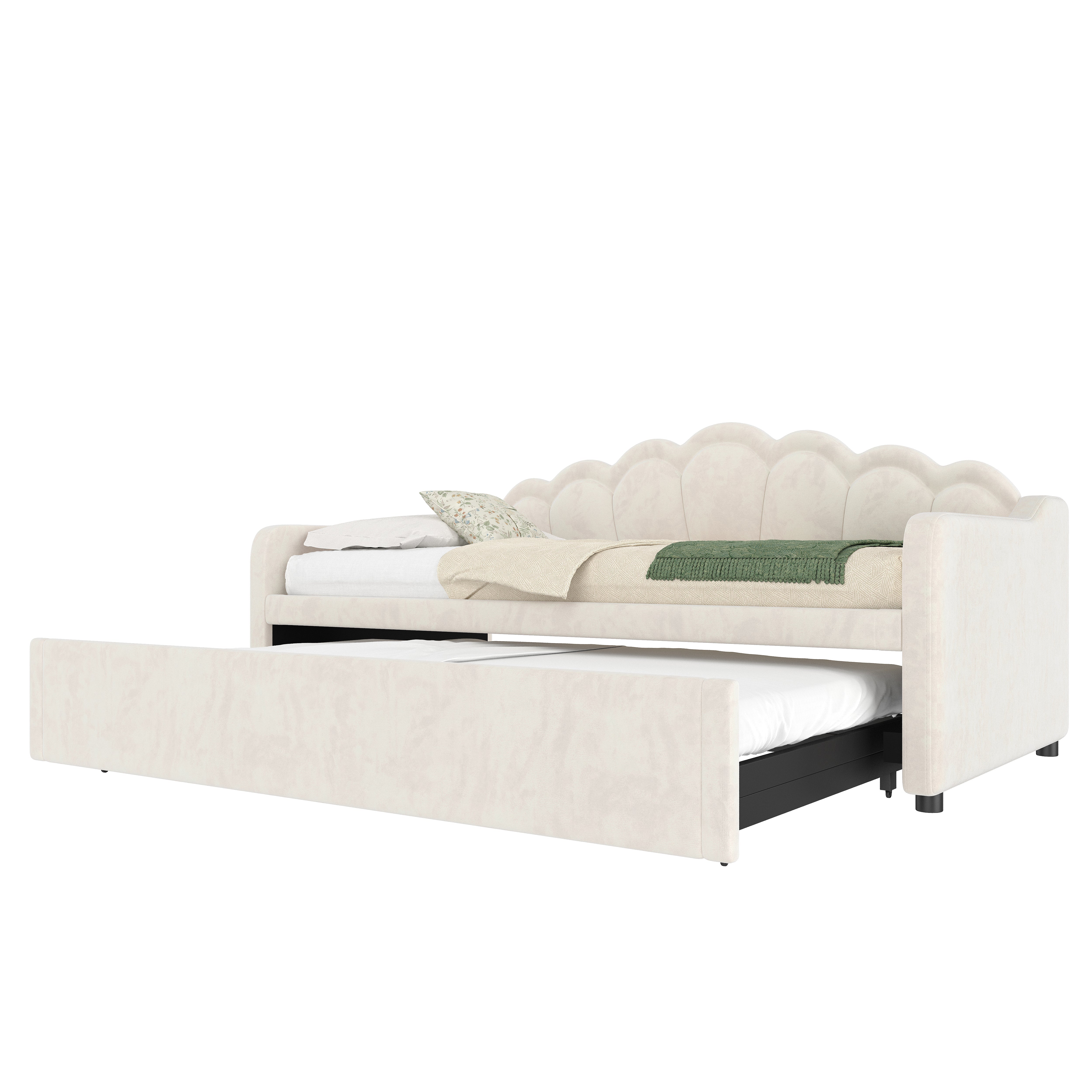 Daybed Sofa Bed Pull-out Double Bed LED 90/180x200cm - Velvet Beige