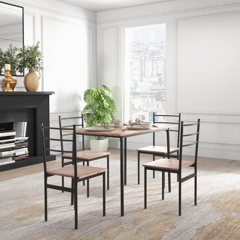 5 Piece Dining Set, Space Saving Table and 4 Chairs, Black Steel Frame