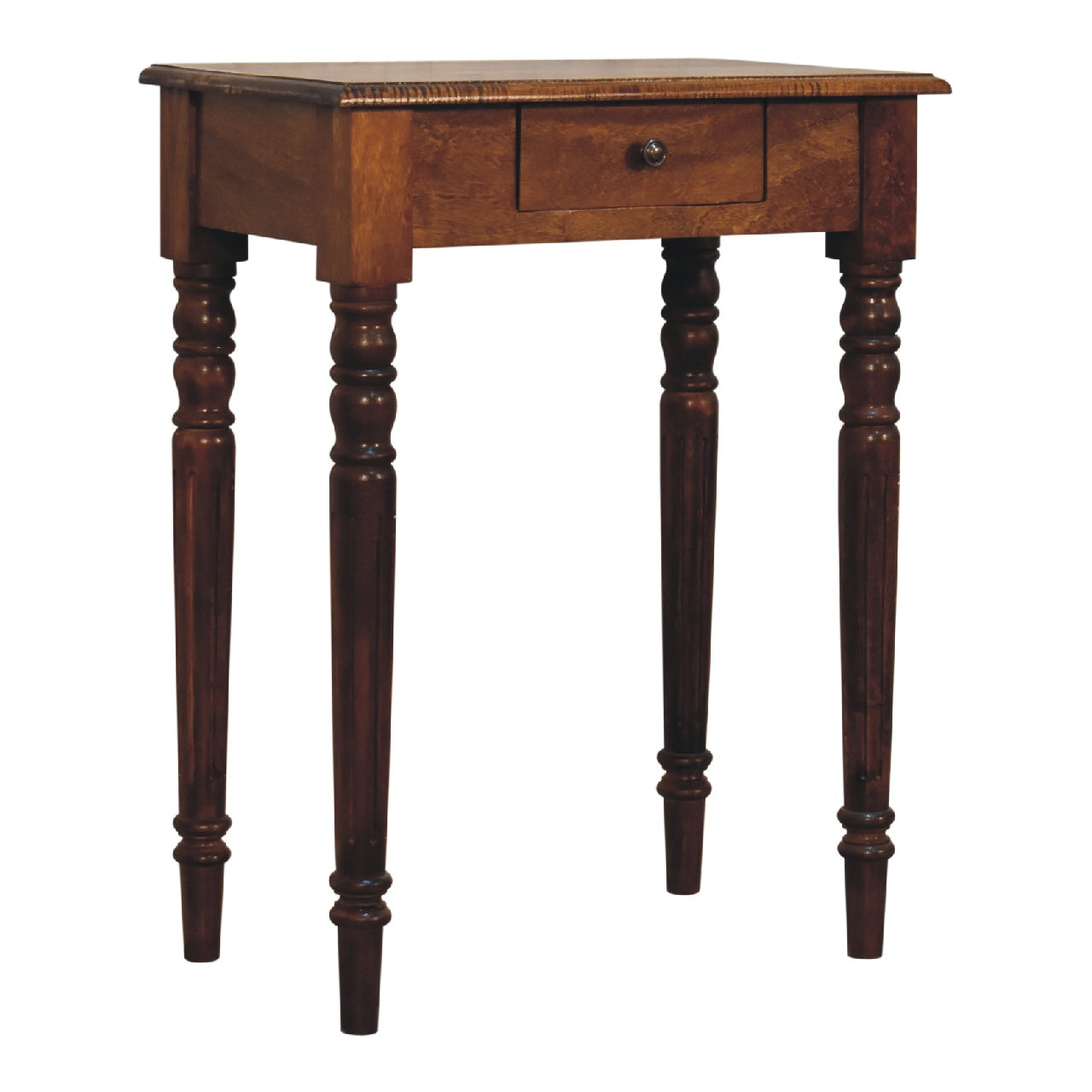 Writing Desk, Turned Leg 1 Drawer, Solid Wood Dark Brown