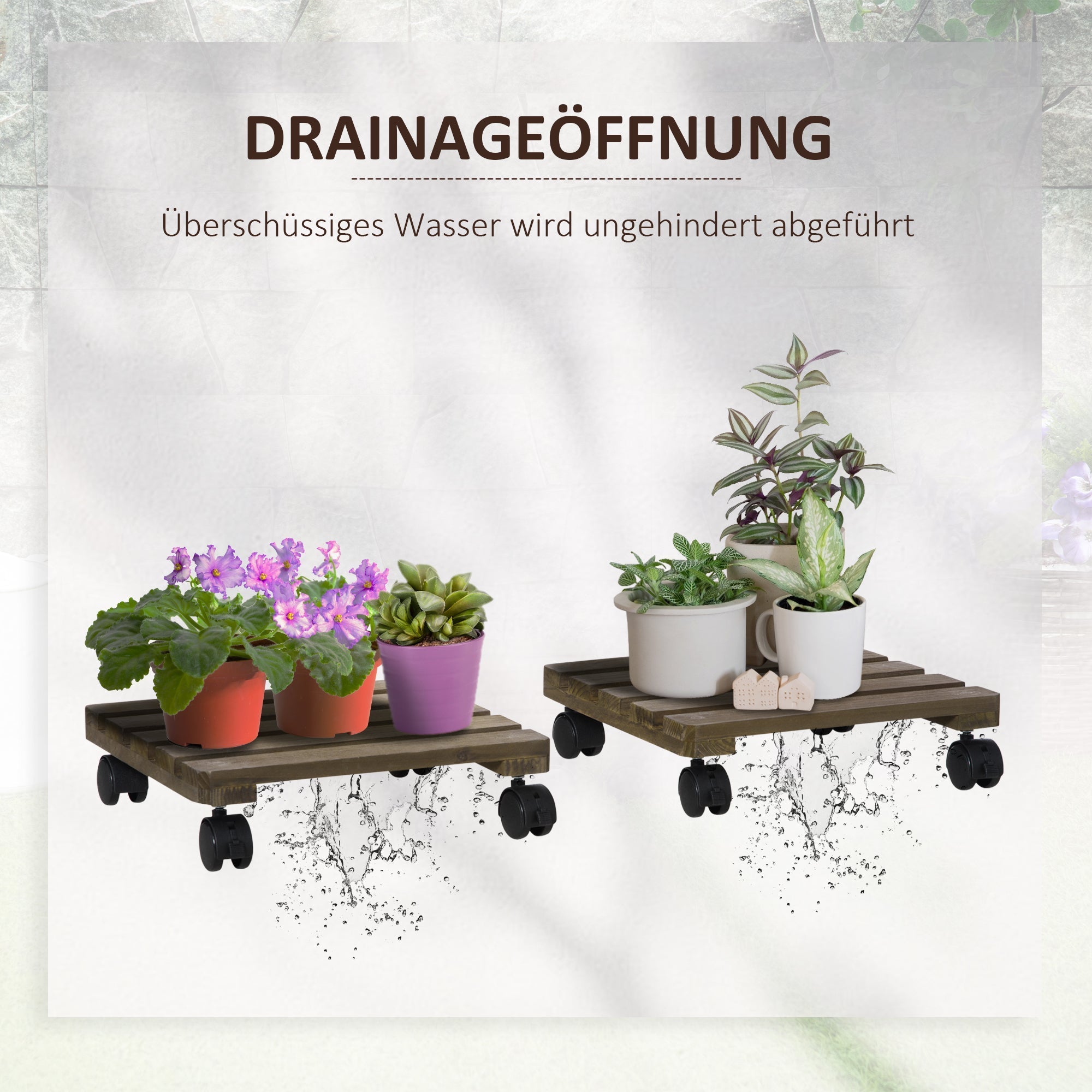 Plant Trolleys Set of 2 Rolling Stands with Brakes 30x30cm, Dark Brown