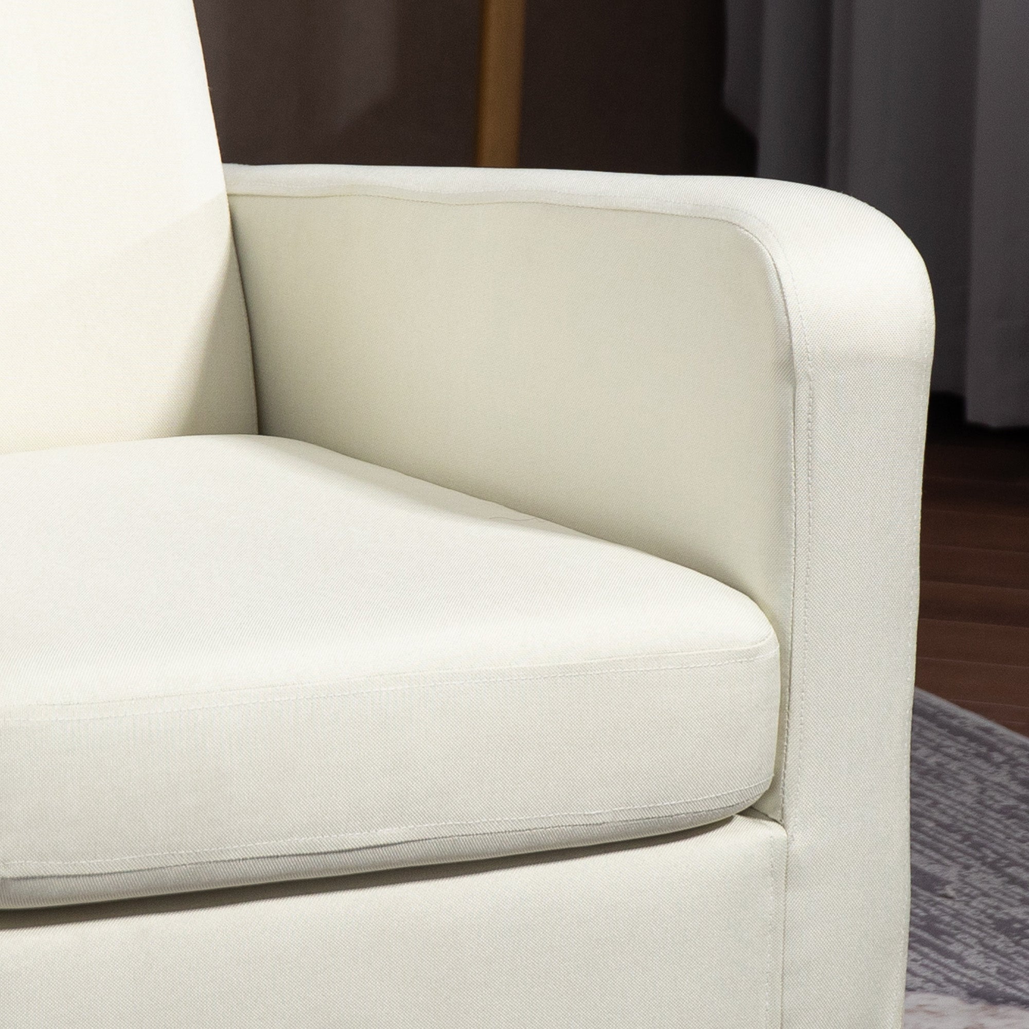 Modern Accent Chair, Occasional with Rubber Wood Legs, Cream White
