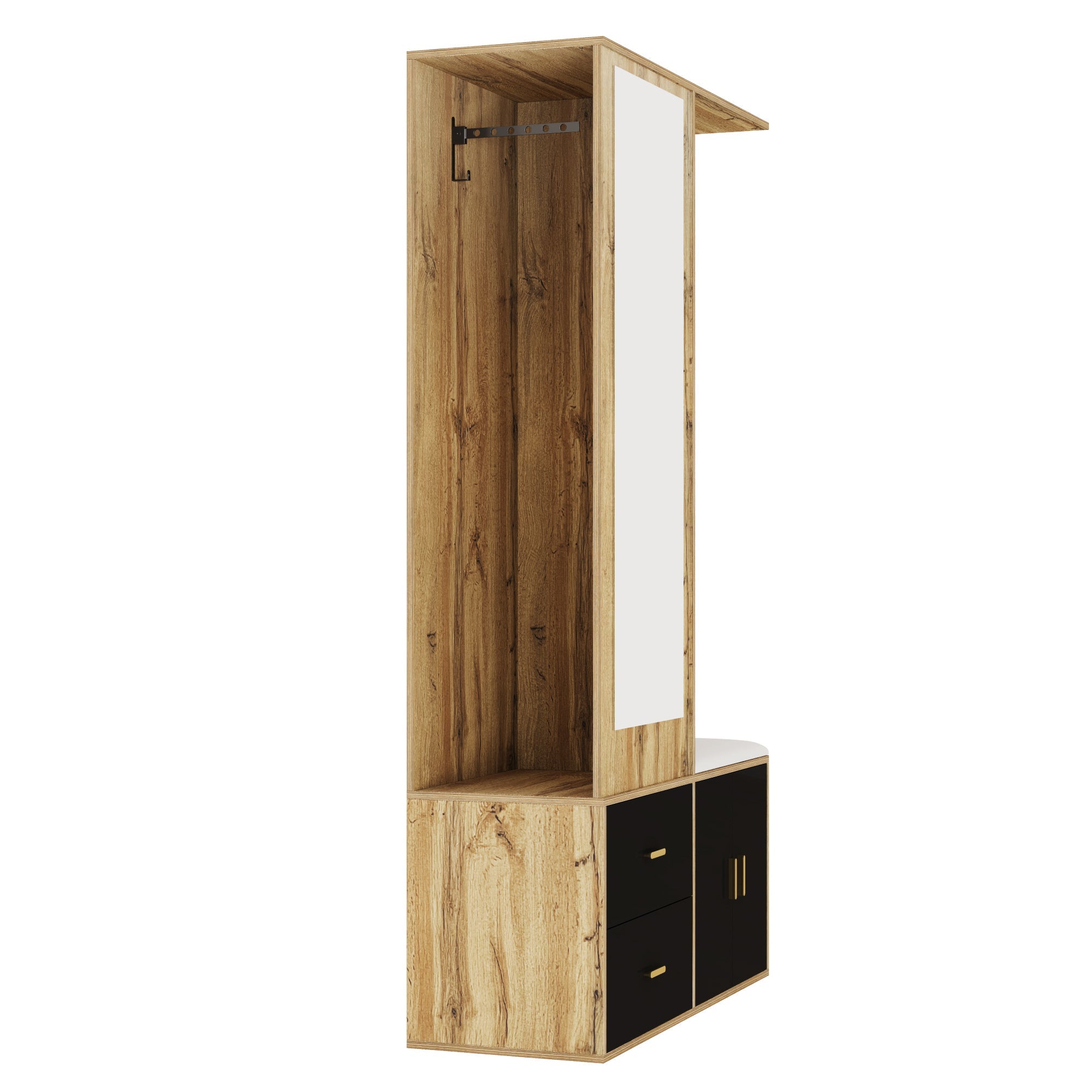 Wardrobe Set with Mirror, Shoe Cabinet & Bench, Black and Wood
