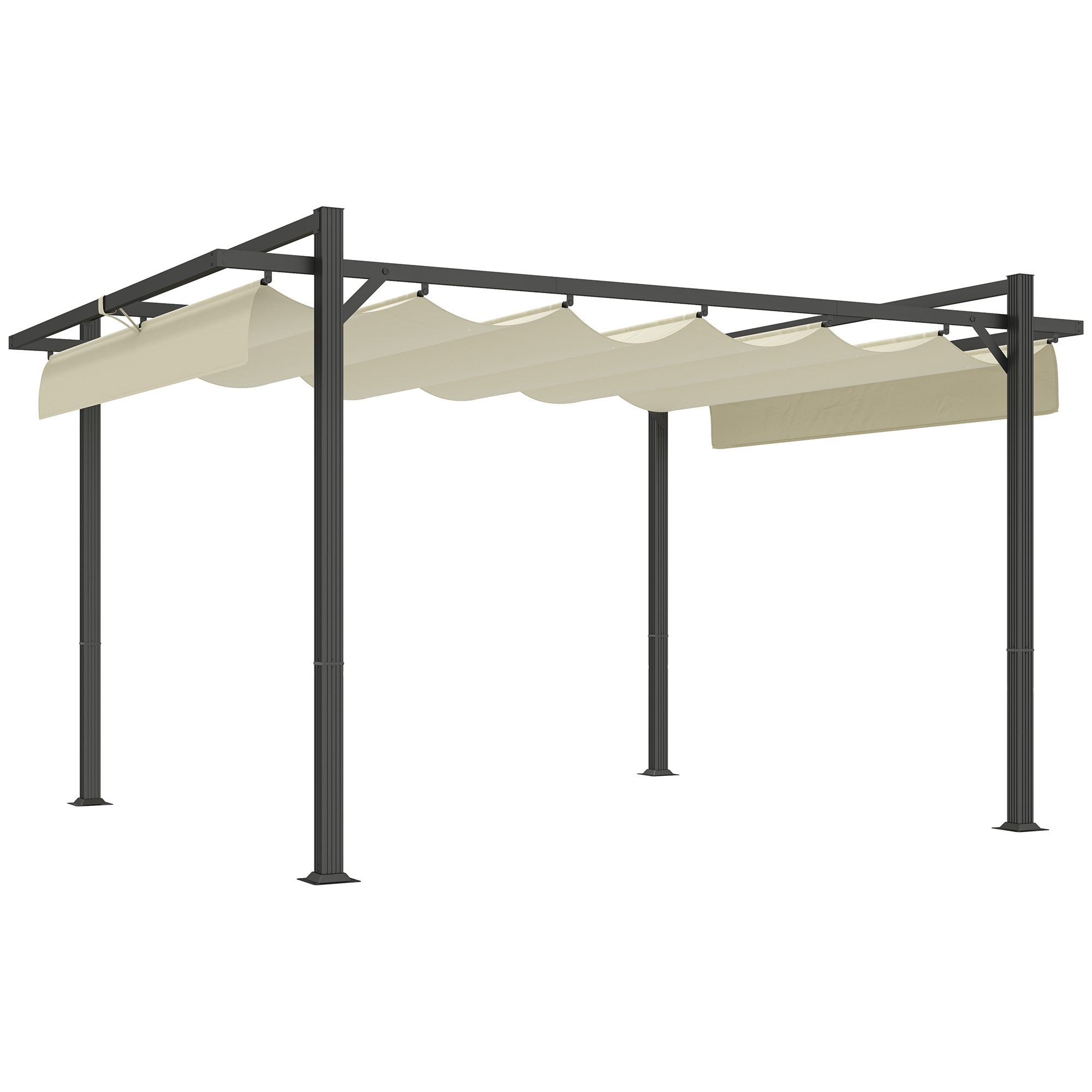 Aluminium Pergola, 3 x 4m with Retractable Roof - Grey/Khaki