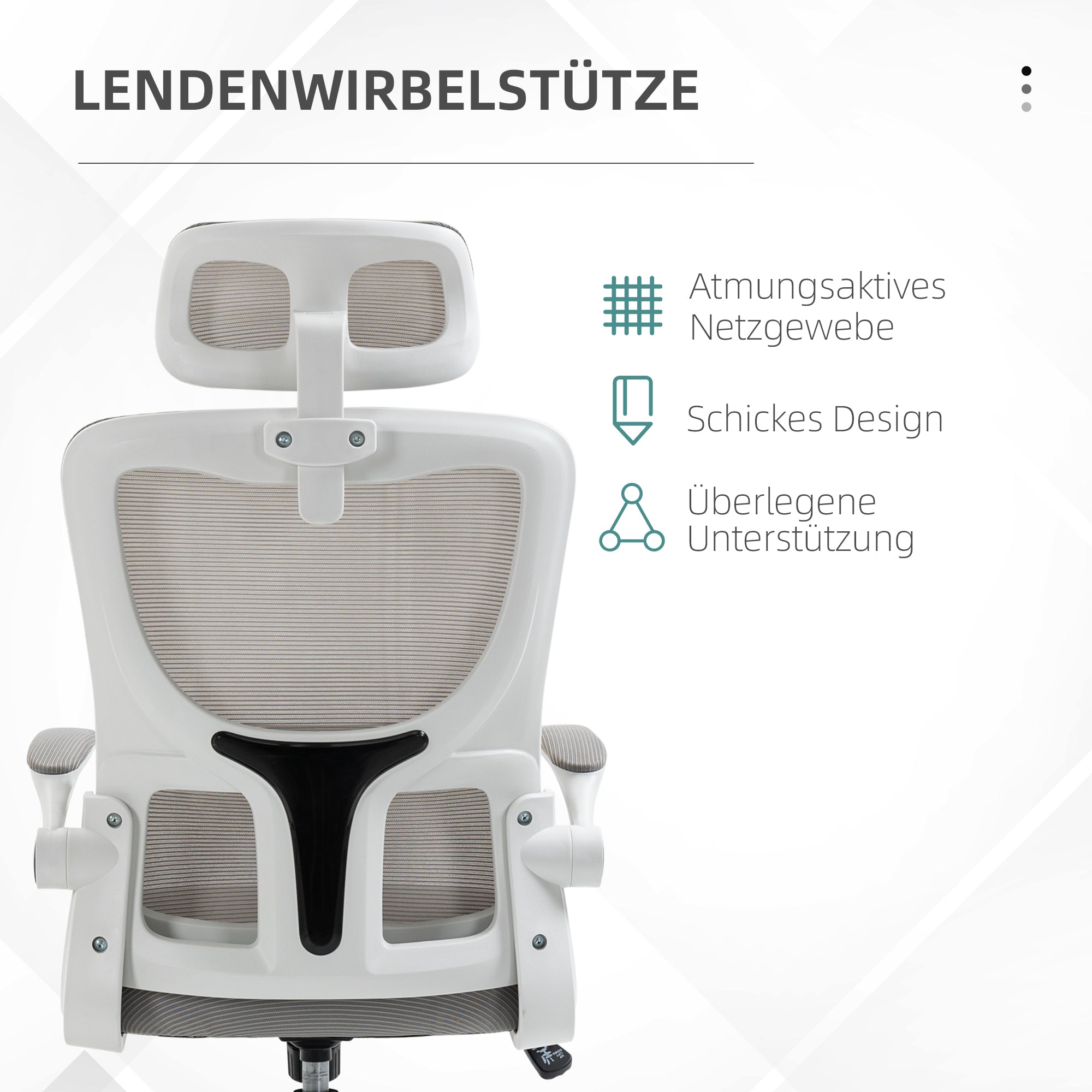 Ergonomic Office Chair - Adjustable Height, Headrest, Lumbar Support, Rocking Function - Mesh Gray