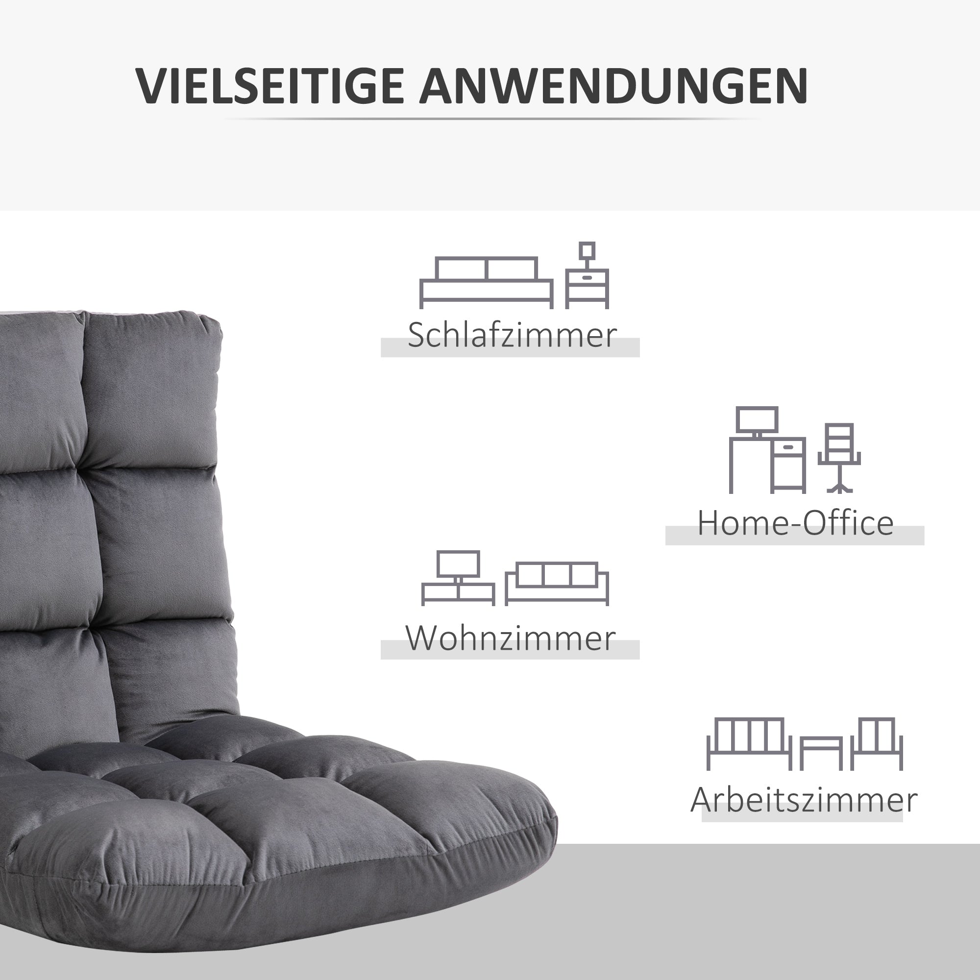 Floor Chair 3-in-1 Foldable 13-Position Grey