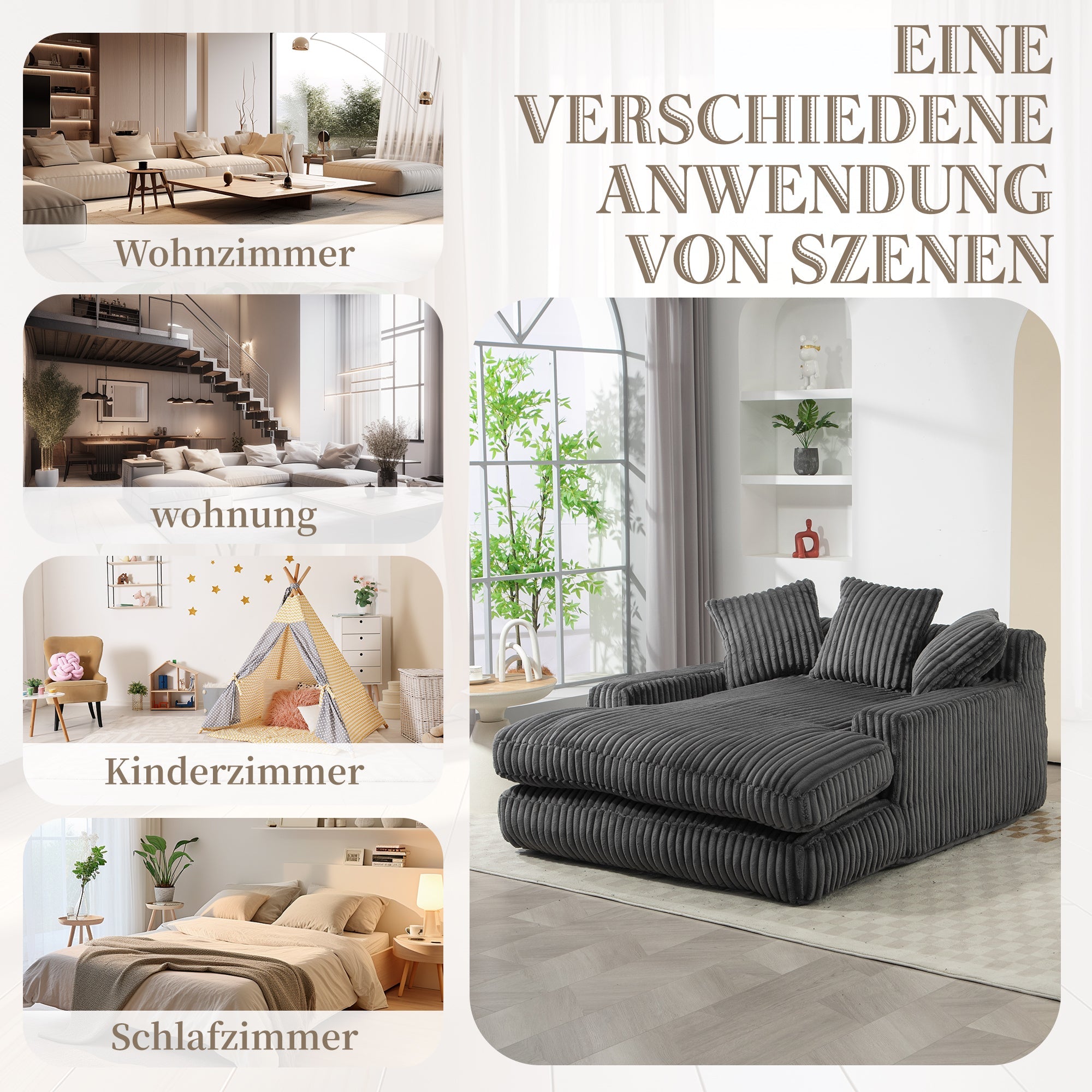 Sofa Bed, Cloud Couch with 3 Soft Pillows, Single Seat, Dark Grey Corduroy