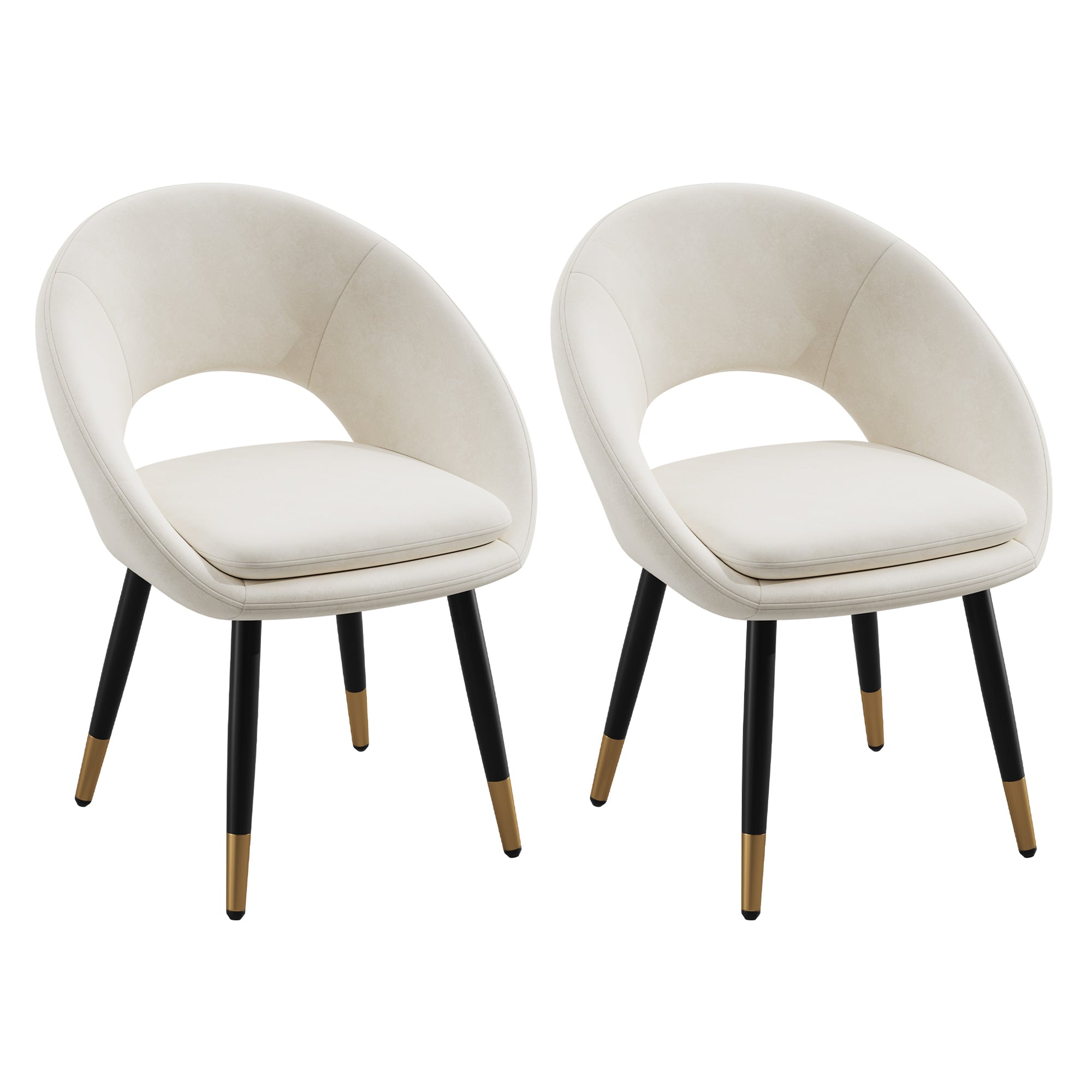 Set of 2 Dining Chairs, Comfortable Modern Style, Beige Velvet Fabric
