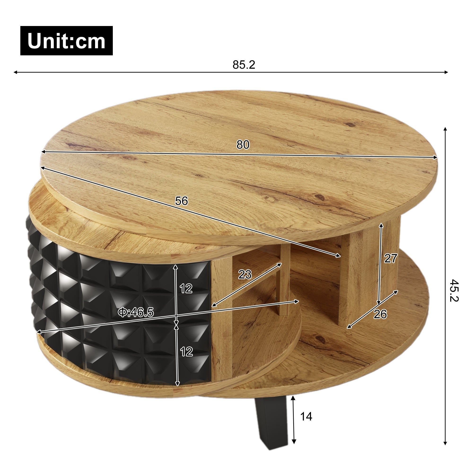 Coffee Table Rotating Side Table with Hidden Storage