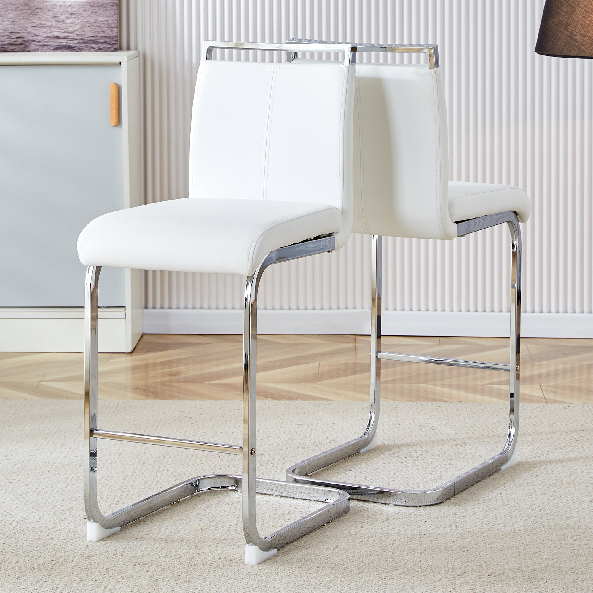 Bar Stools Set of 2 Nordic Style Faux Leather 96.5cm - White