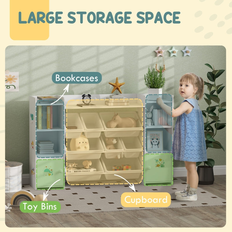 Kids Toy Organizers and Storage with 8 Removable Bins and Bookshelf, White