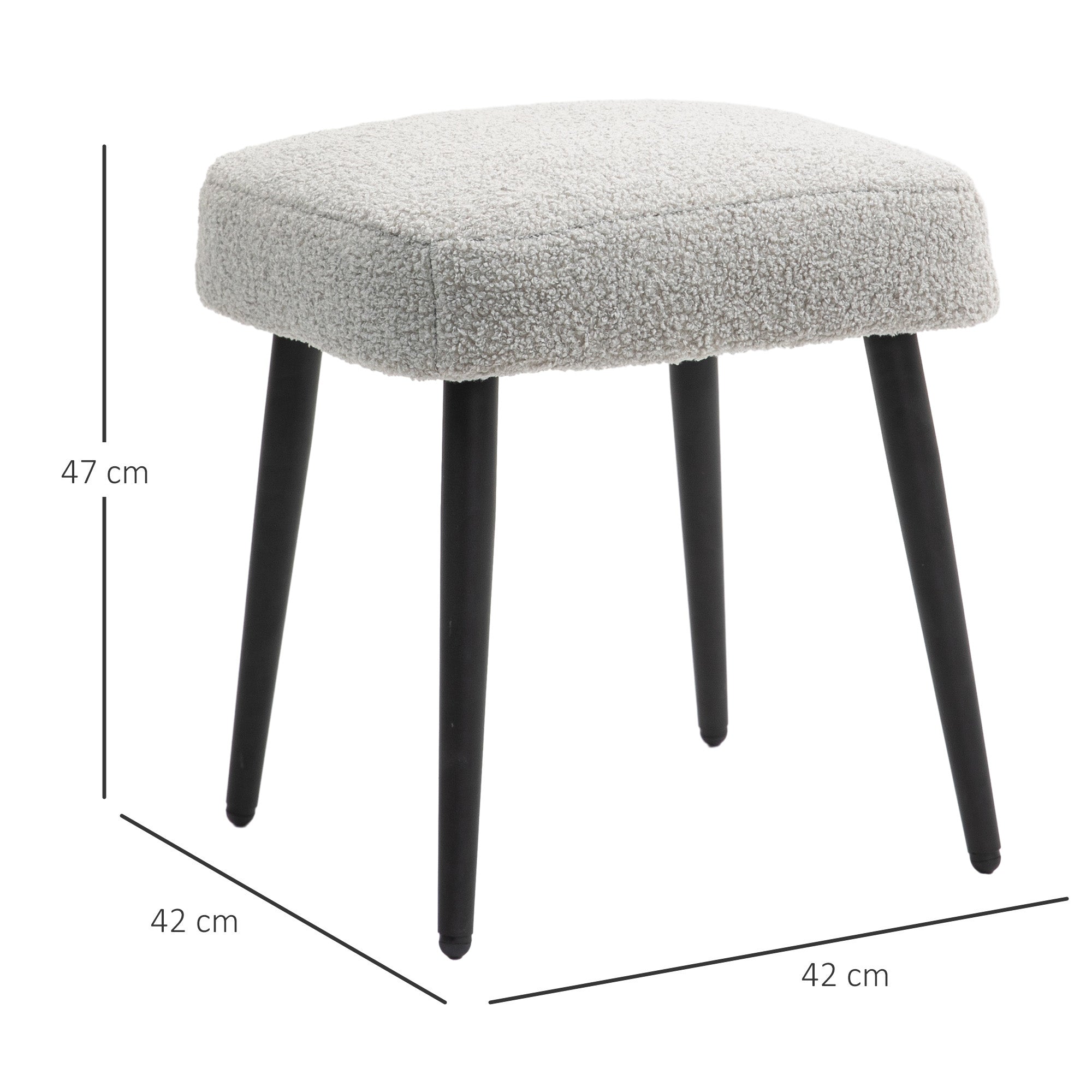 Square Footstool/Stool, Footrest Steel Legs, Cashmere Look Light Grey